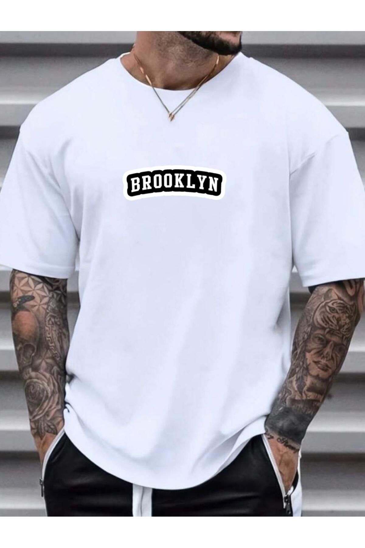 RPT MODA OVERSIZE RAHAT KALIP BROOKLYN BASKILI YÜKSEK KALİTE KUMAŞ ERKEK T-SHIRT