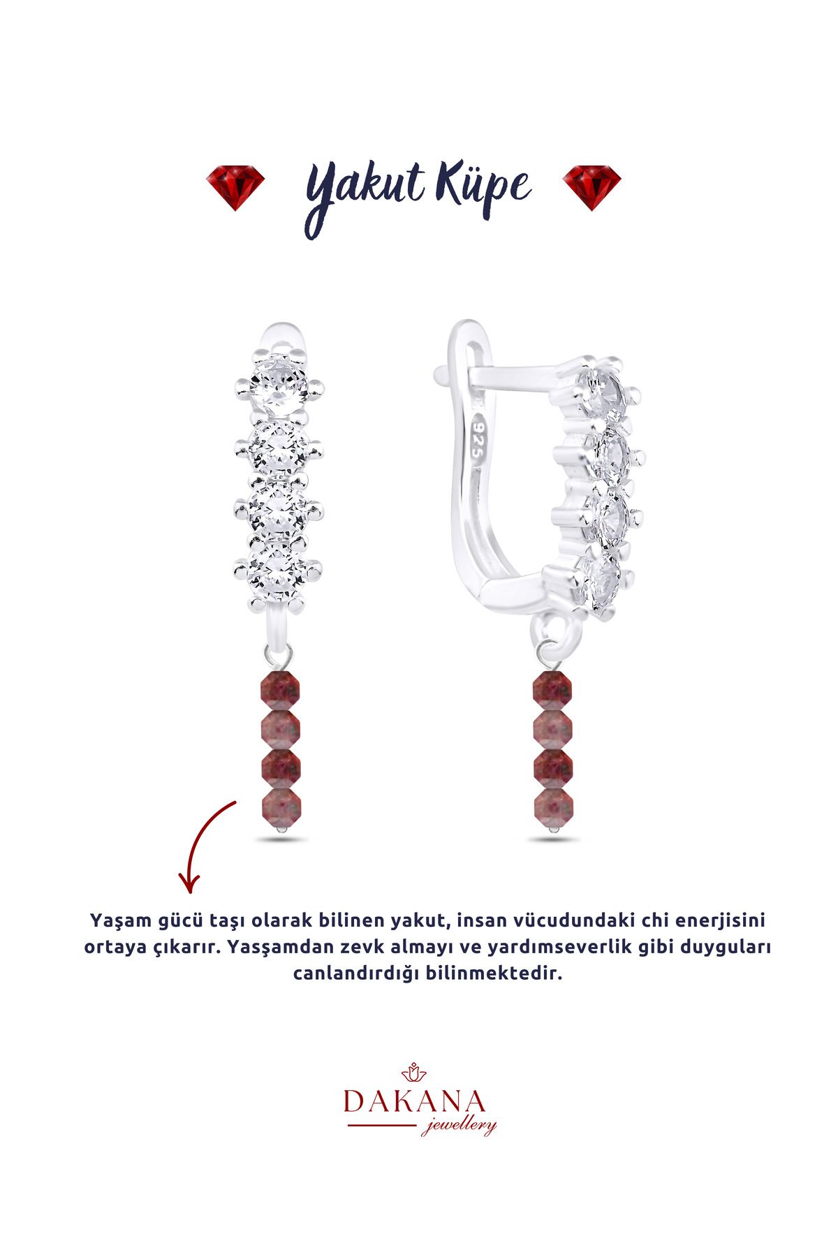 DAKANA JEWELLERY Sertifikalı Küp Sitil Yakut Doğal Taş Gümüş Küpe