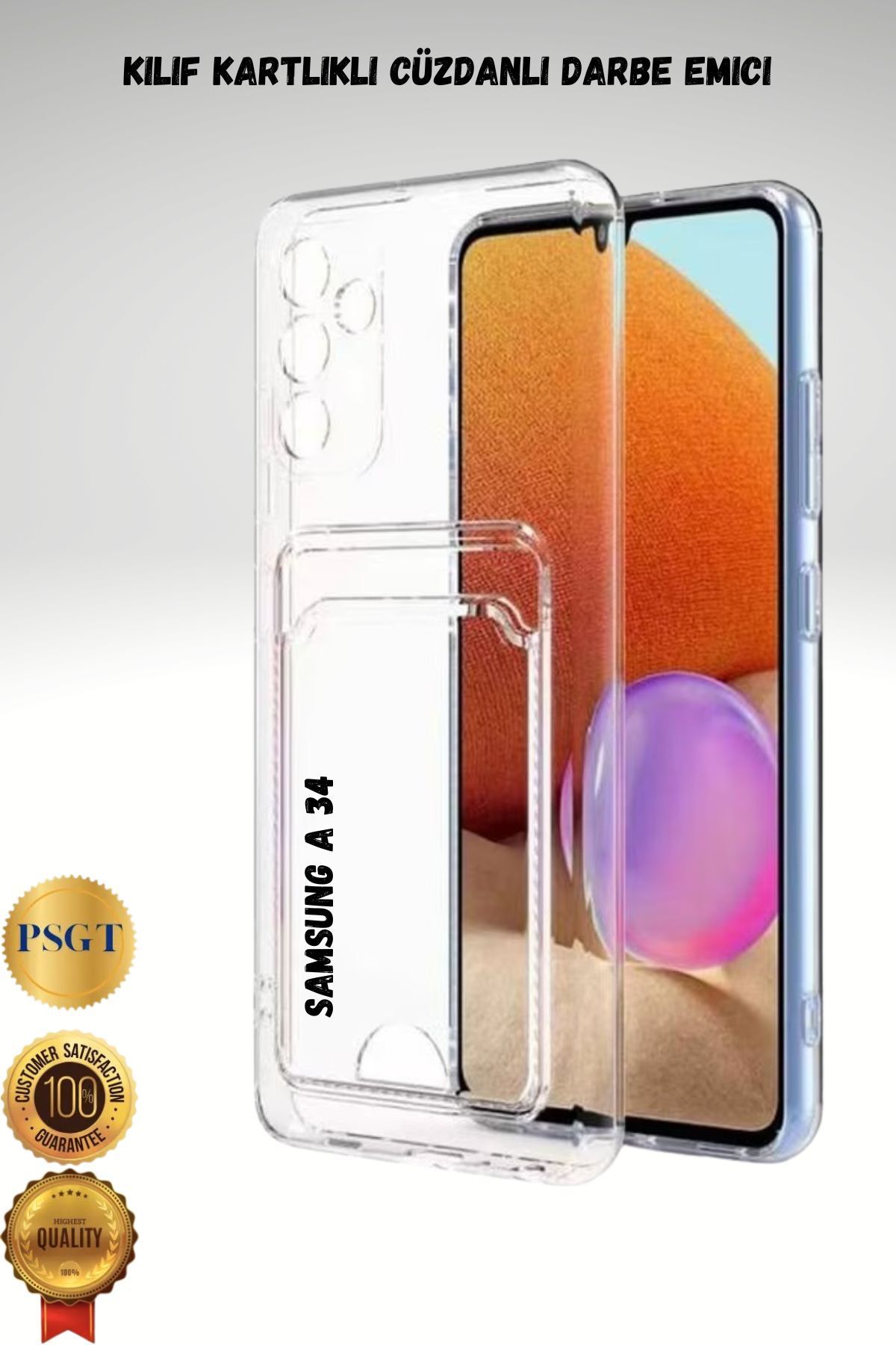 PSGT samsung ( A 34 ) Uyumlu Kılıf Kamera Koruma Ve Köşe Korumalı Kartlıklı Cüzdanlı Darbe Emici