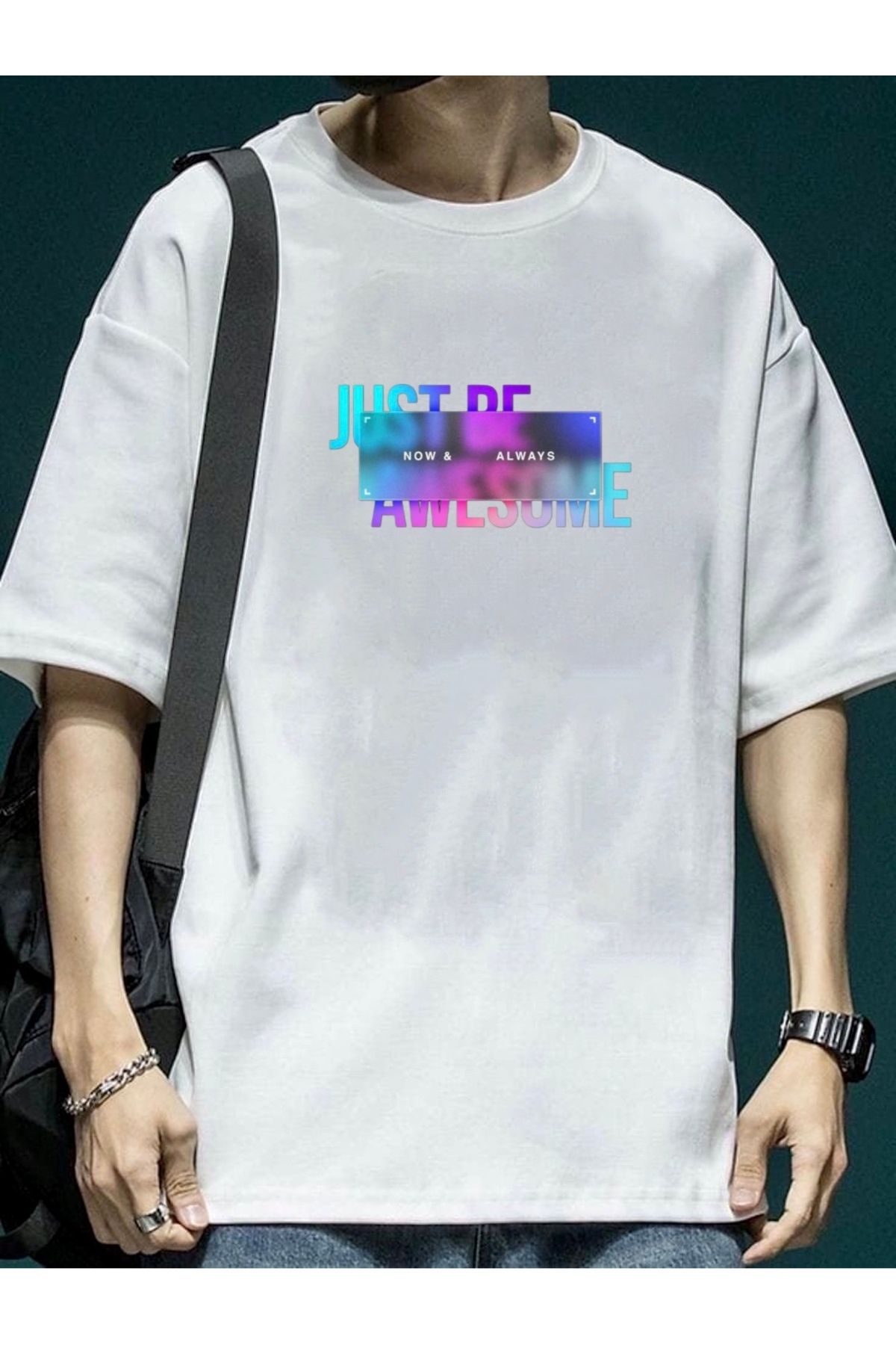 RPT MODA OVERSIZE RAHAT KALIP JUST BE BASKILI YÜKSEK KALİTE KUMAŞ ERKEK T-SHIRT