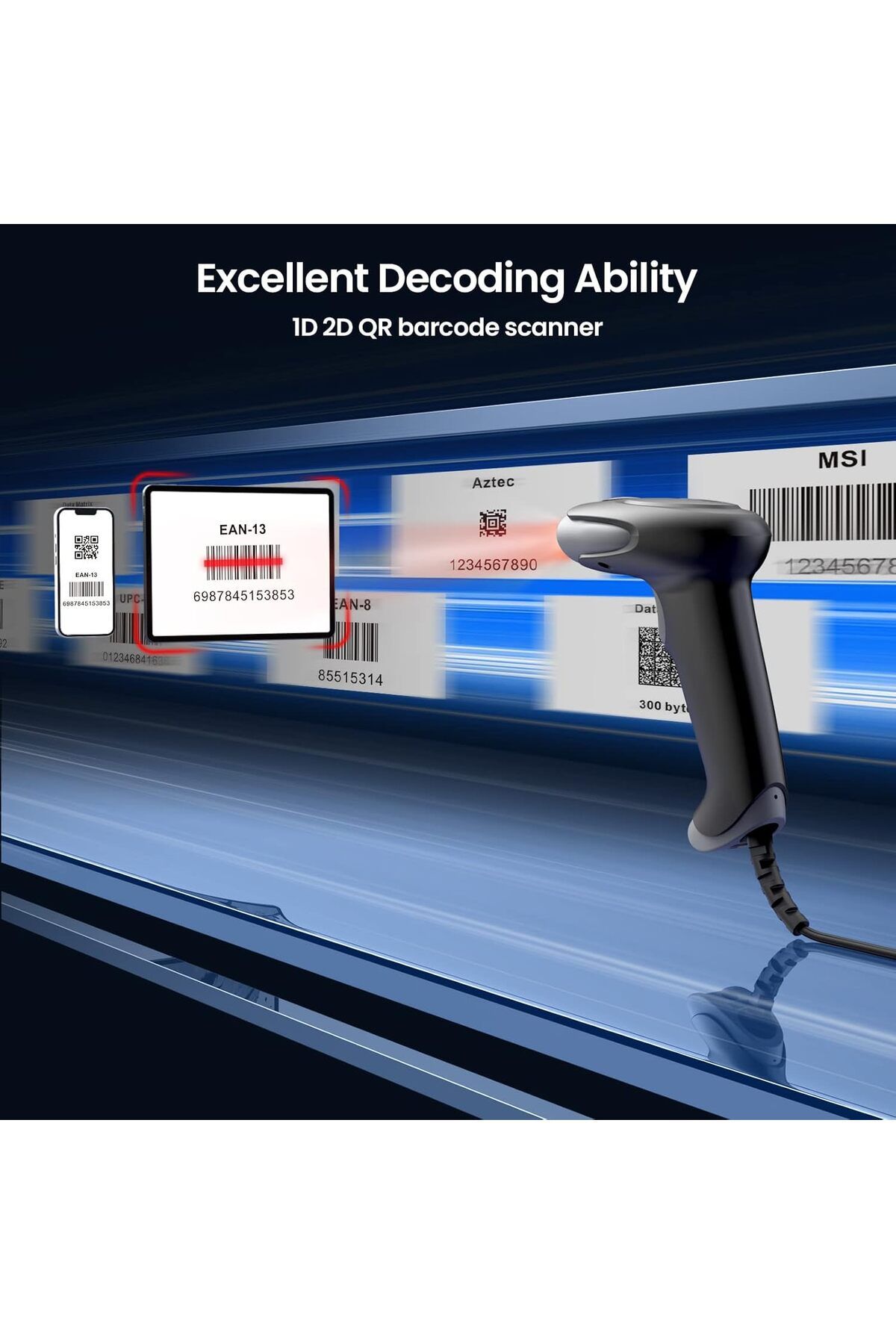 Eyoyo-2D QR Handheld Wired Barcode Scanner, USB Connection for Stable and Fast Scanning 5