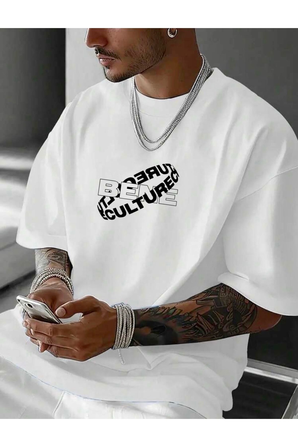 RPT MODA OVERSIZE RAHAT KALIP BENE BASKILI YÜKSEK KALİTE KUMAŞ ERKEK T-SHIRT
