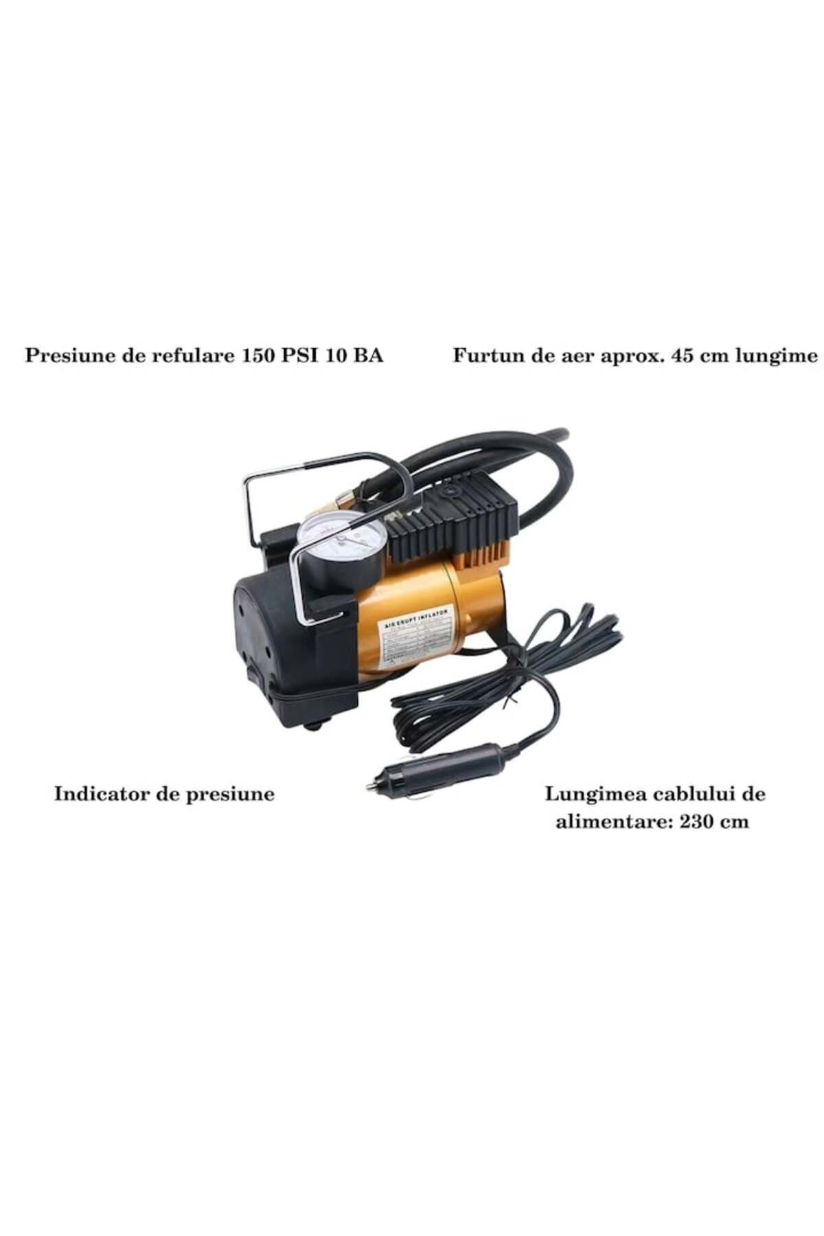 varioshop-Compresor auto portabil VarioShop®, 12V, 150 PSI, 10 BAR, cu manometru si accesorii pentru umflat r 4