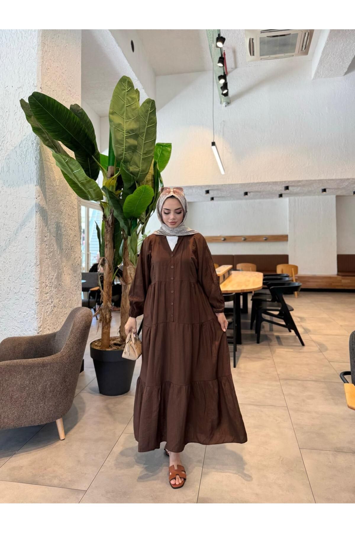 butik hira Düğme Detaylı Çilek kumaş Elbise