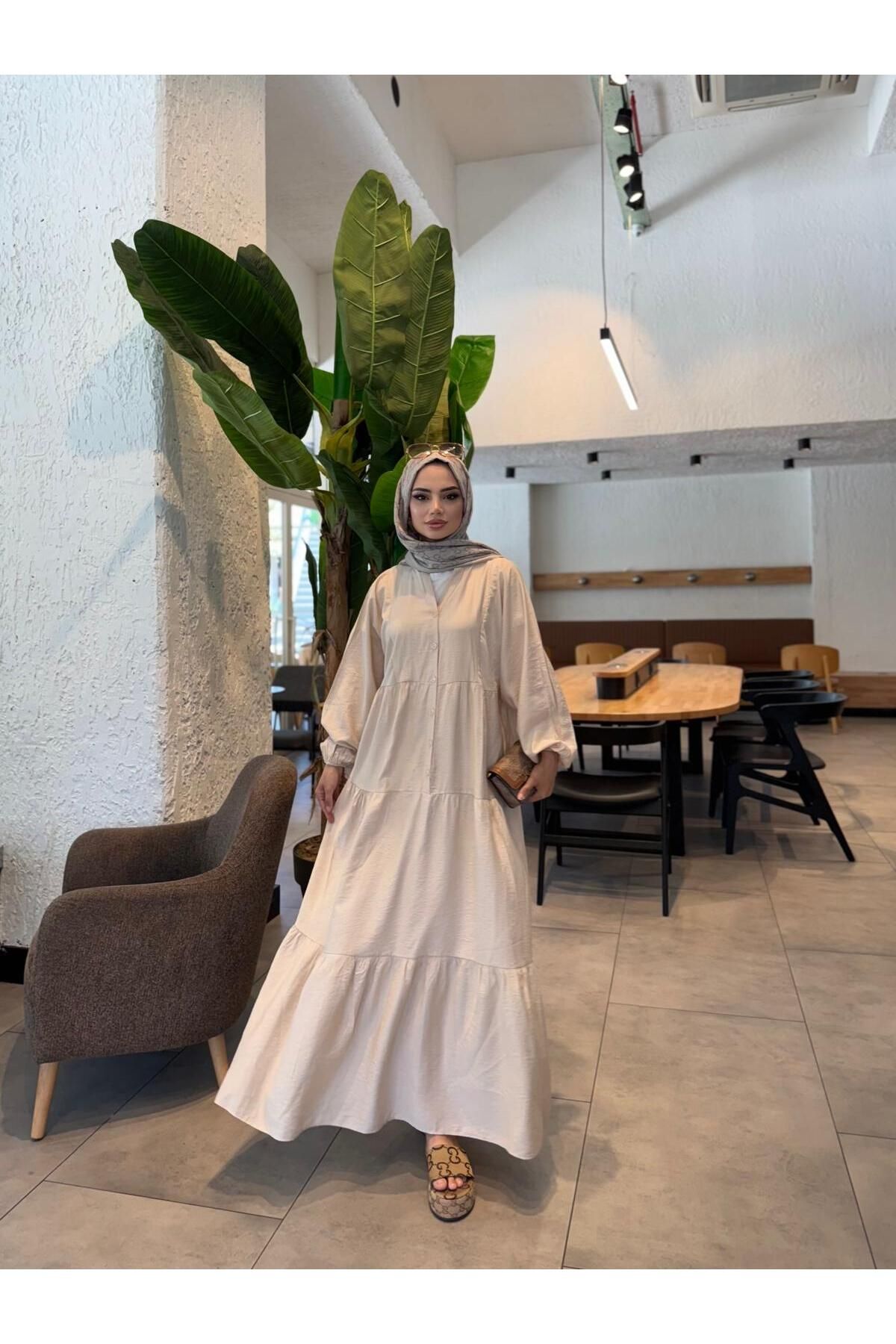 butik hira Düğme Detaylı Çilek kumaş Elbise
