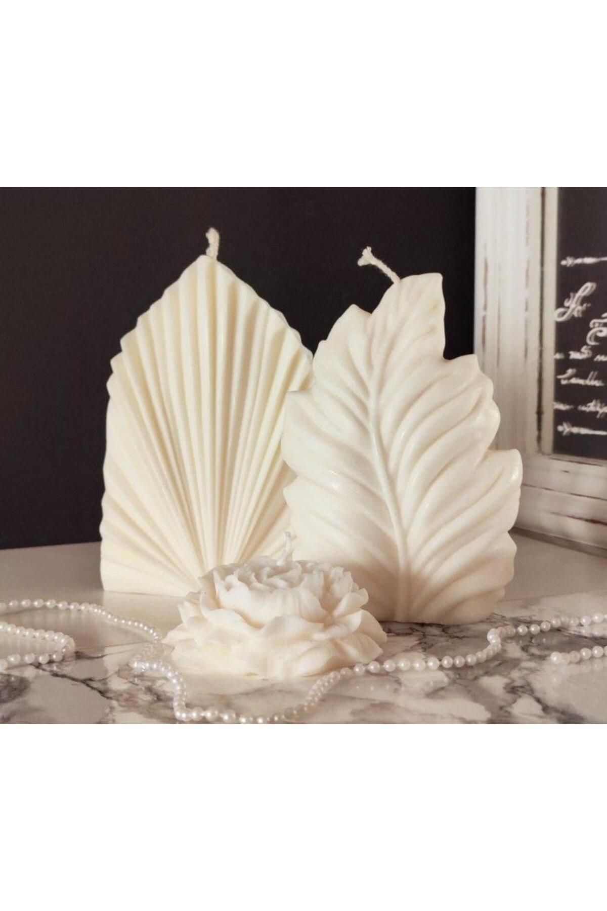 SCA CANDLE Dekoratif Mum Palm +Yaprak +Şakaik Gül Topalm 3 parça