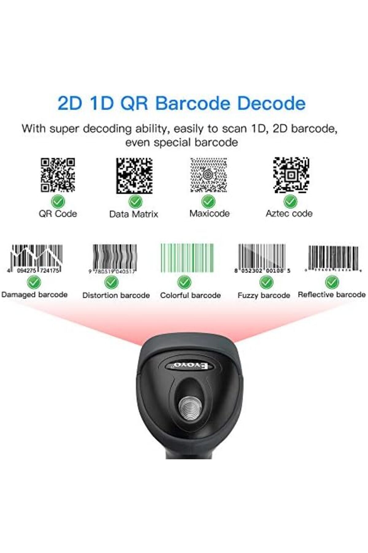 Eyoyo-Handheld USB 2D Barcode Scanner, Wired Automatic QR Code Scanner PDF417 Data Matrix Bar Code R 4