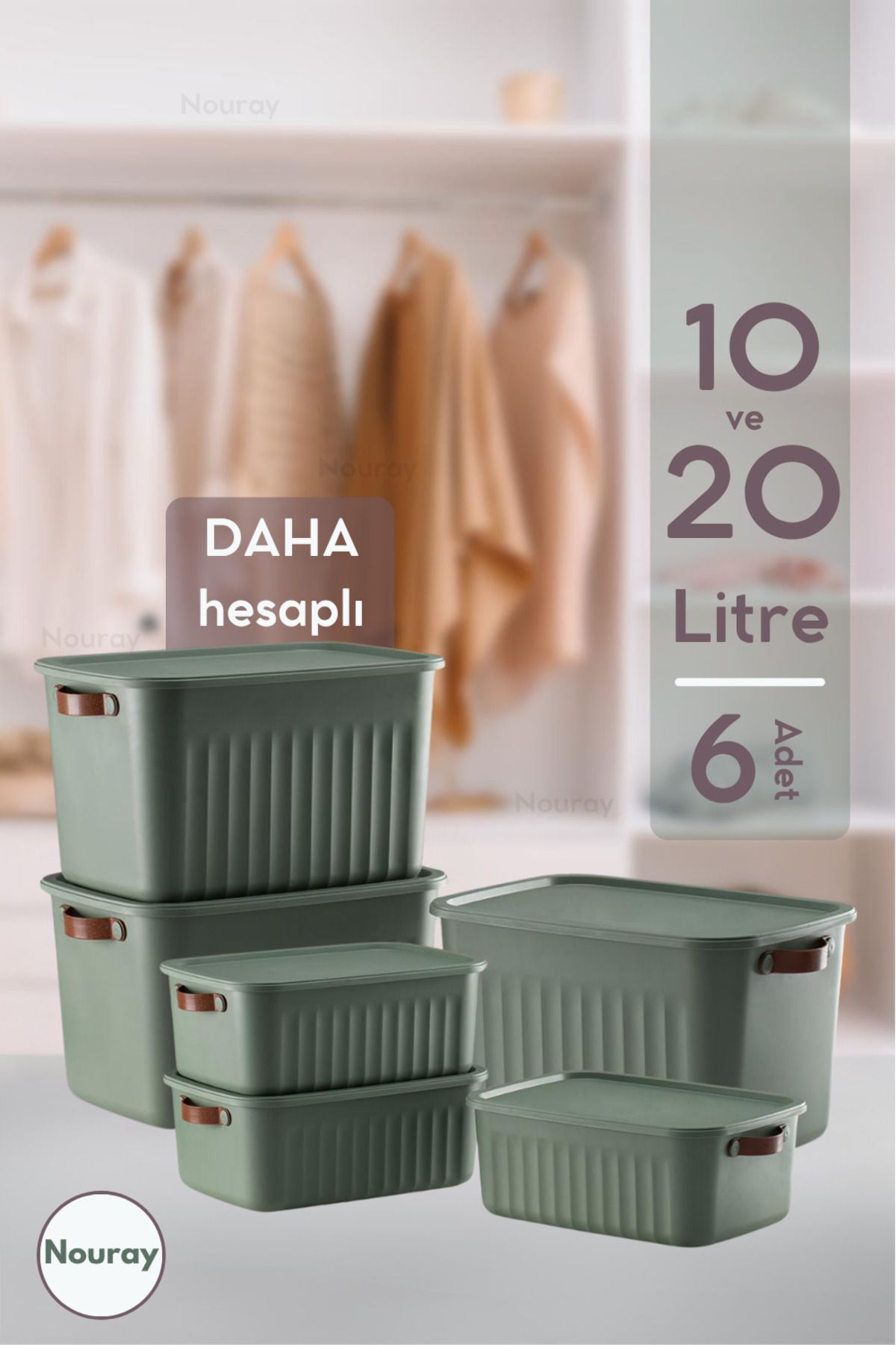 nouray 6Adet 3X20Lt-3X10Lt Dekoratif Çok Amaçlı Düzenleyici Kapaklı Kutu, Dolap Içi Düzenleyici, Organizer.