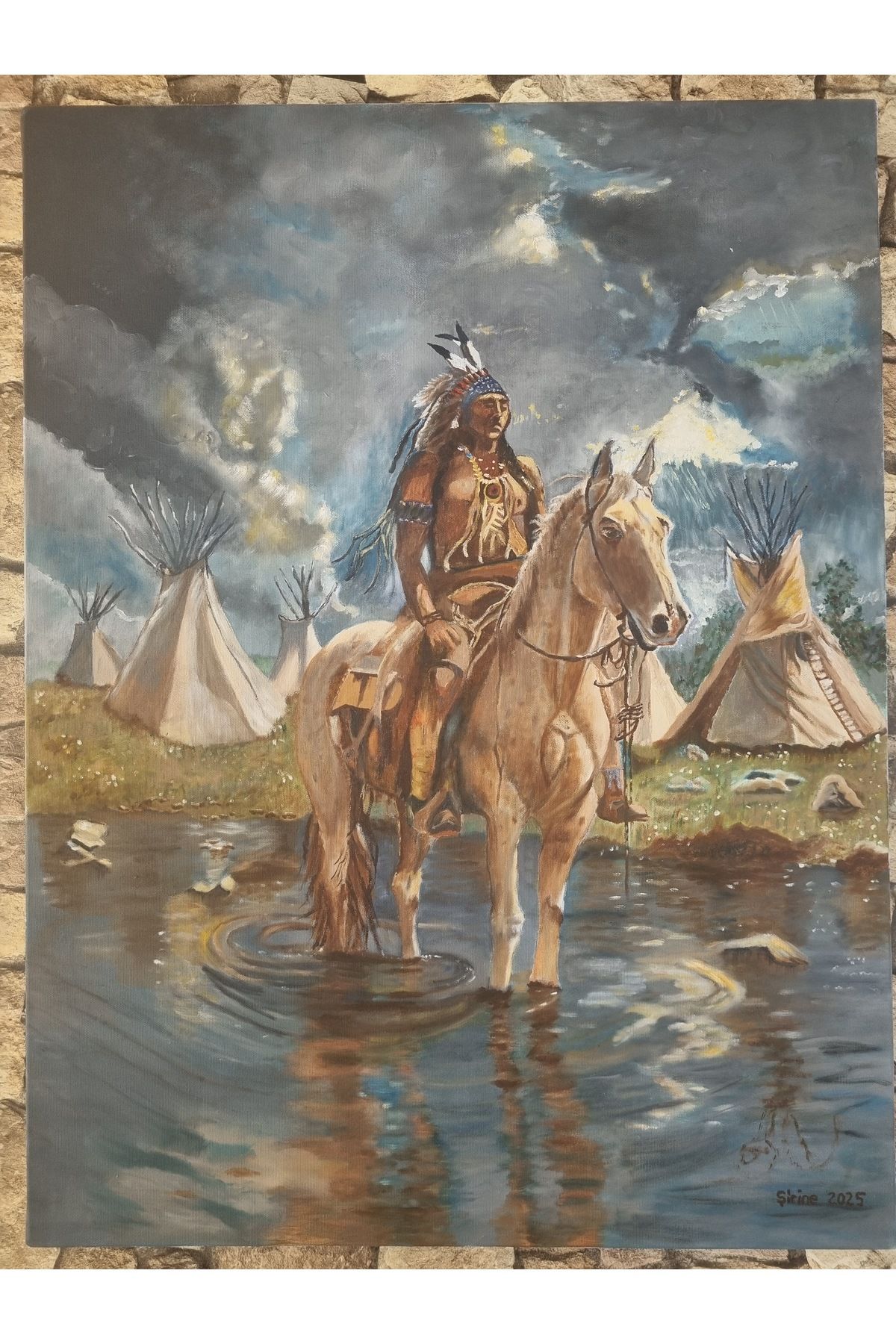 Barbosa Şirine Art Kızılderili Geronimo Yağlıboya Kanvas Tablo