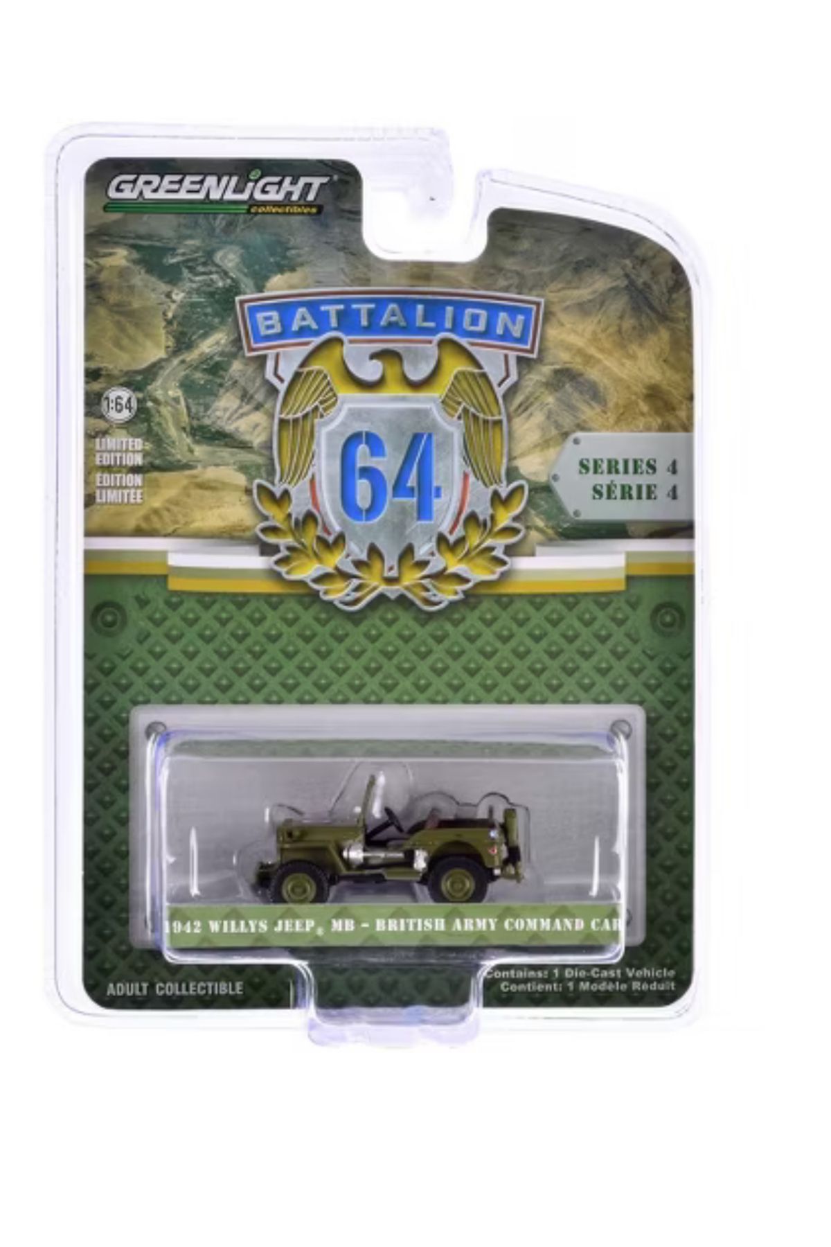Greenlight 1:64 Battalio 64 Series 4 - 1942 Willys Jeep MB British Army Command Car