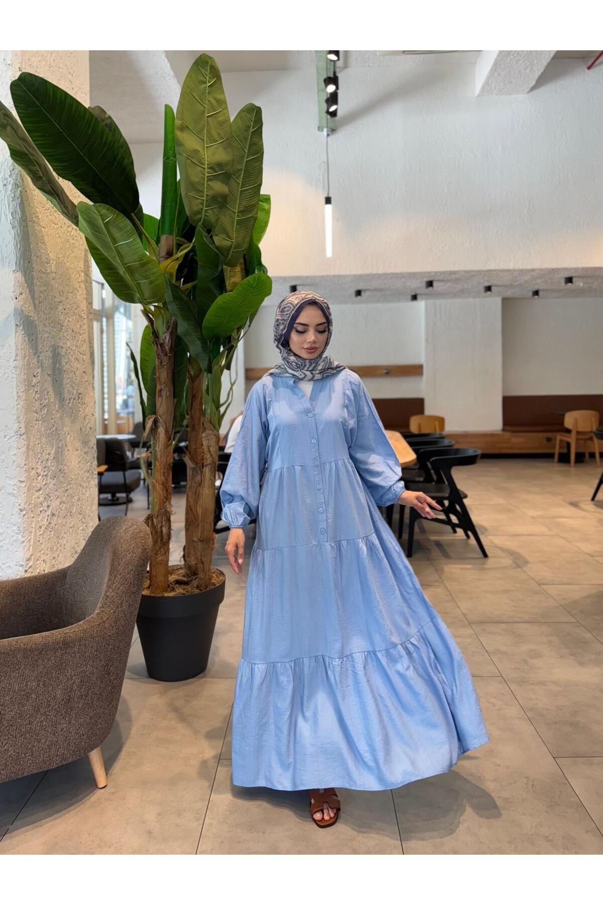 butik hira Düğme Detaylı Çilek kumaş Elbise