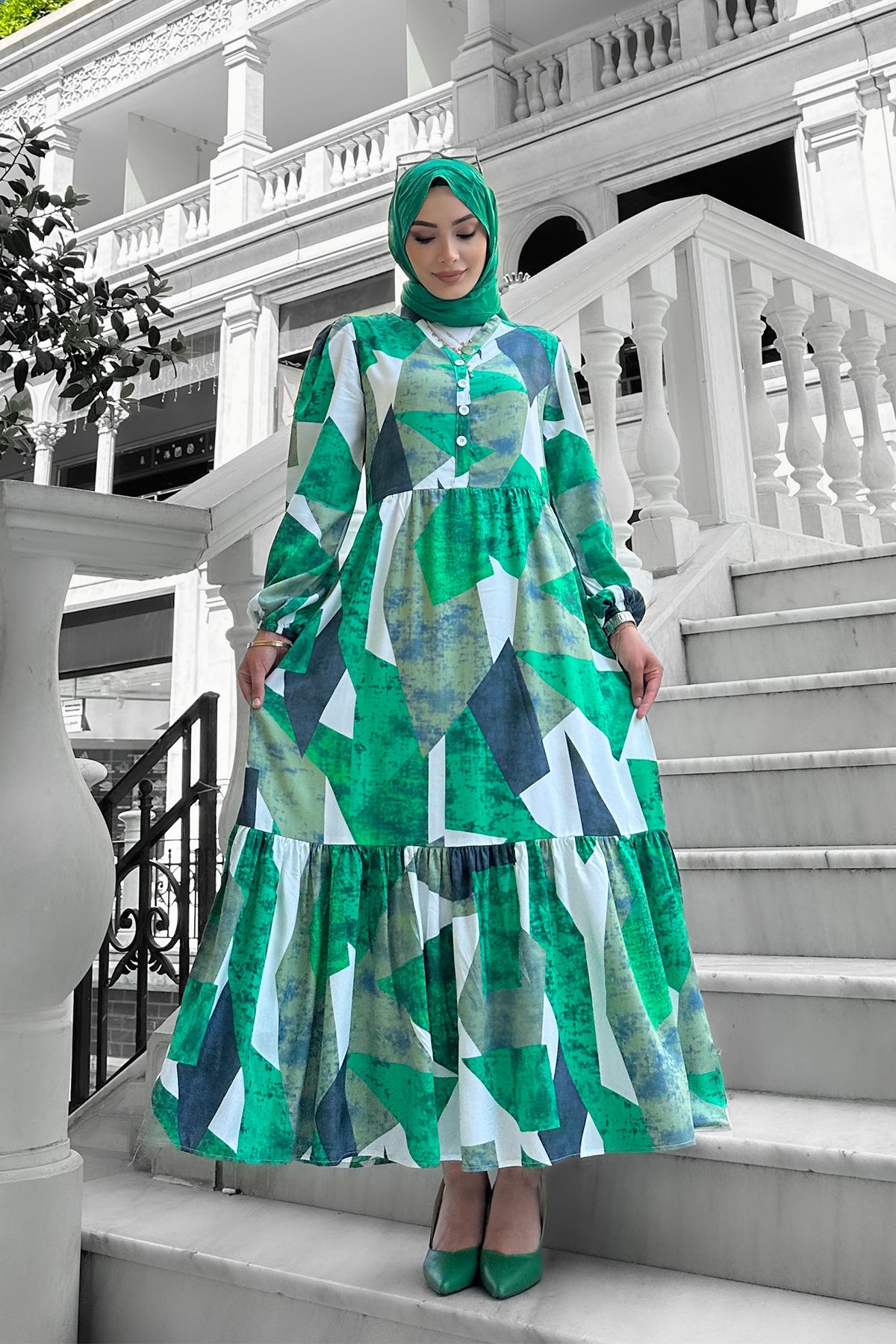 lizbutik Alya Desenli Viskon Elbise