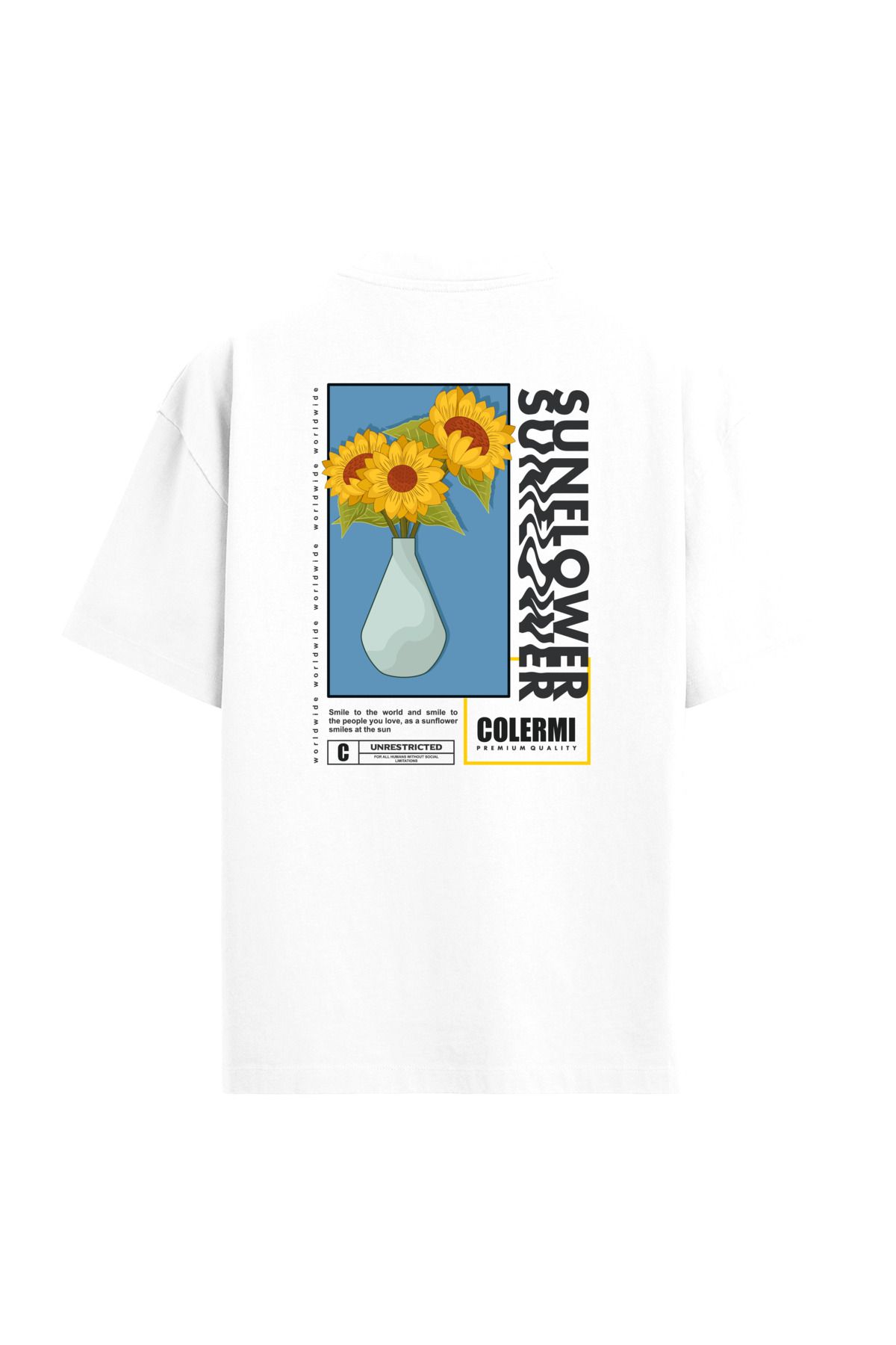 Colermi Sunflower Summer Sırt Baskılı Oversize Beyaz T-Shirt