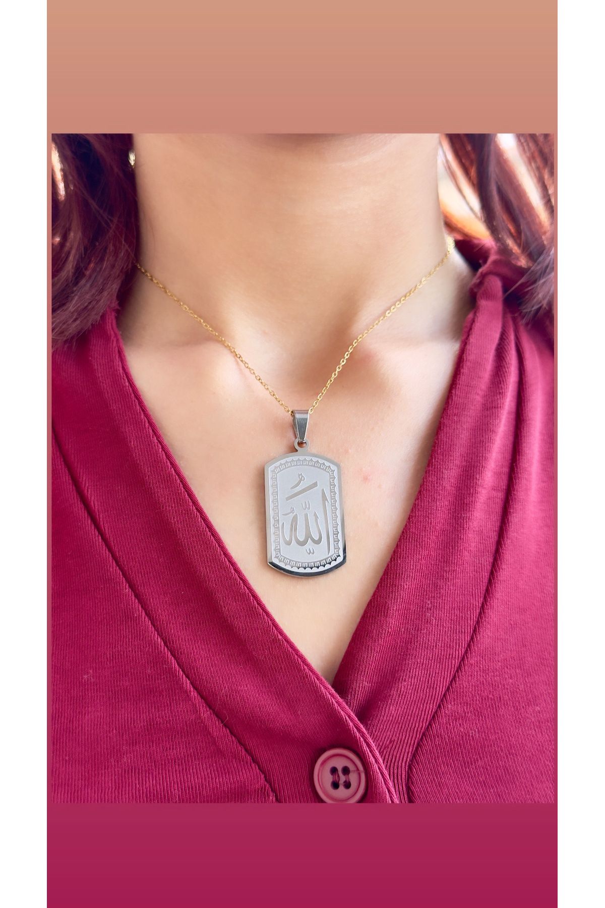 İNN JEWELLERY Çelik Kolye Kararmaz Antialerjik Allah Yazısı Figürlü (2 Yıl İthalatçı Garantili)