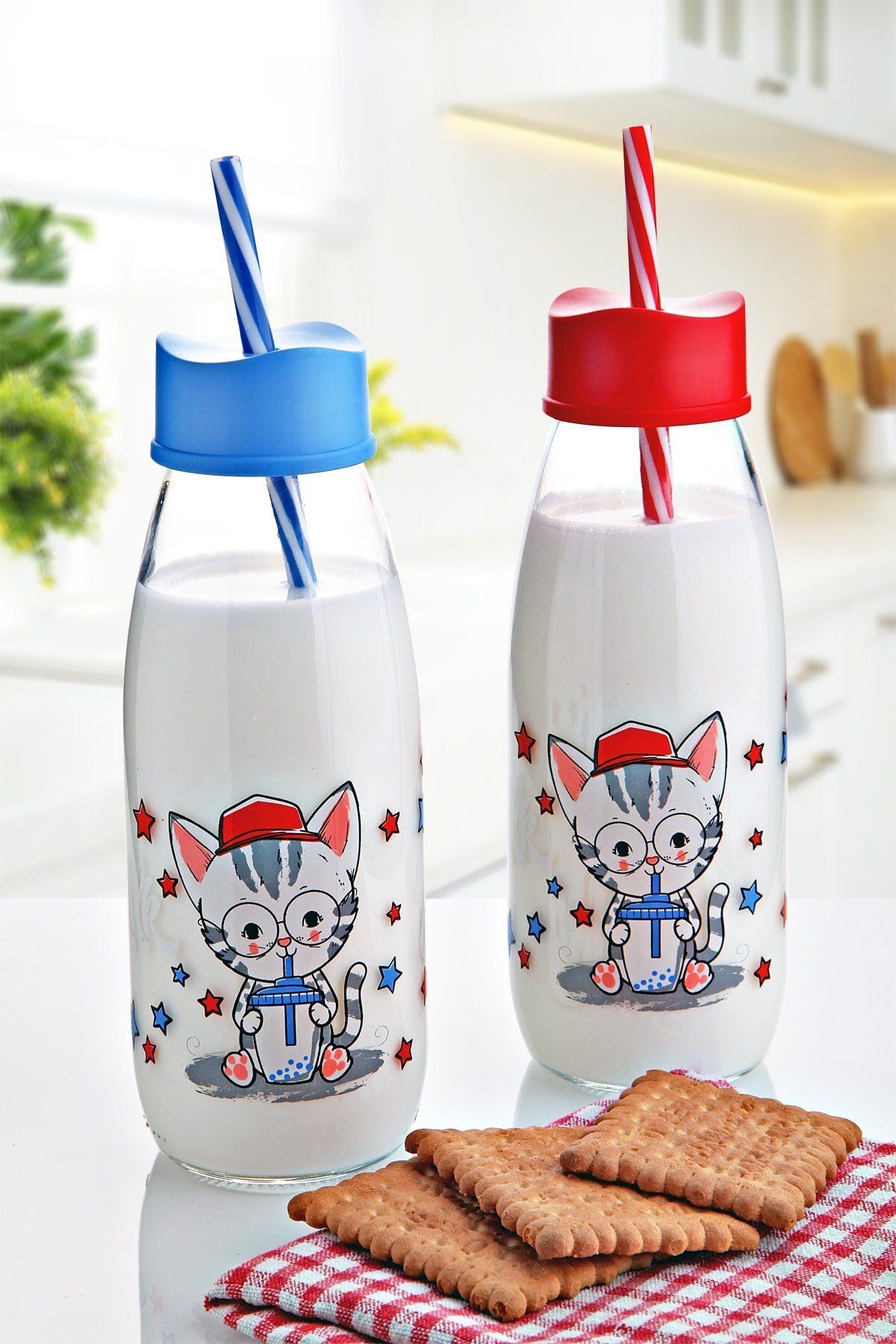 Modafiks Hayvan Figürlü Pipetli Su Ve Süt Şişesi Cam 500 ML