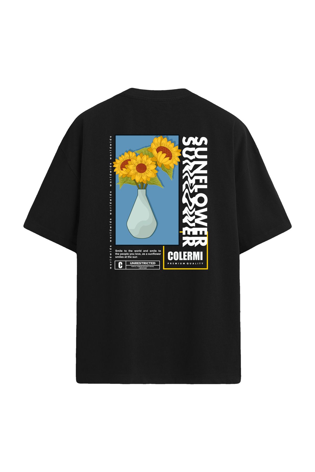 Colermi Sunflower Summer Sırt Baskılı Oversize Siyah T-Shirt