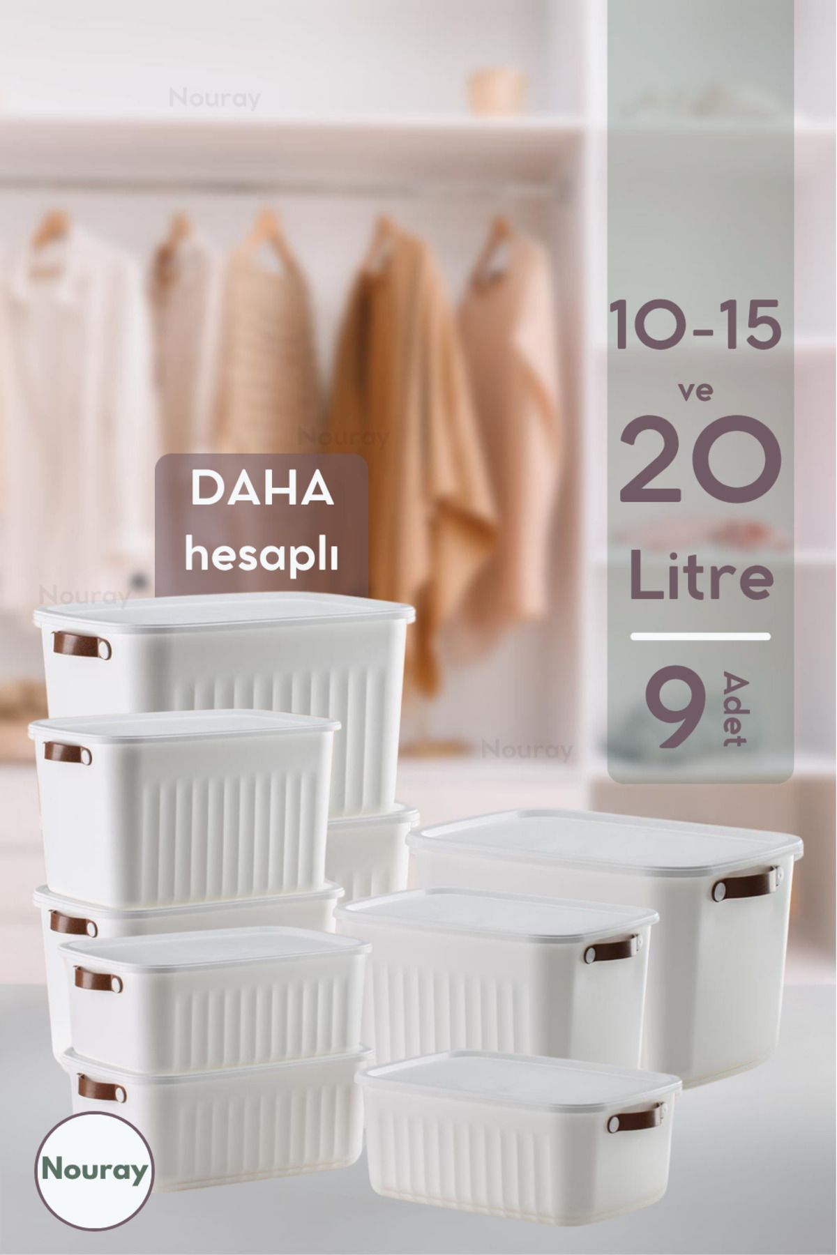 nouray 9ADET 3X10-3X15-3X20 LT Dekoratif Çok Amaçlı Dolap Içi Düzenleyici Kapaklı Kutu, Organizer.