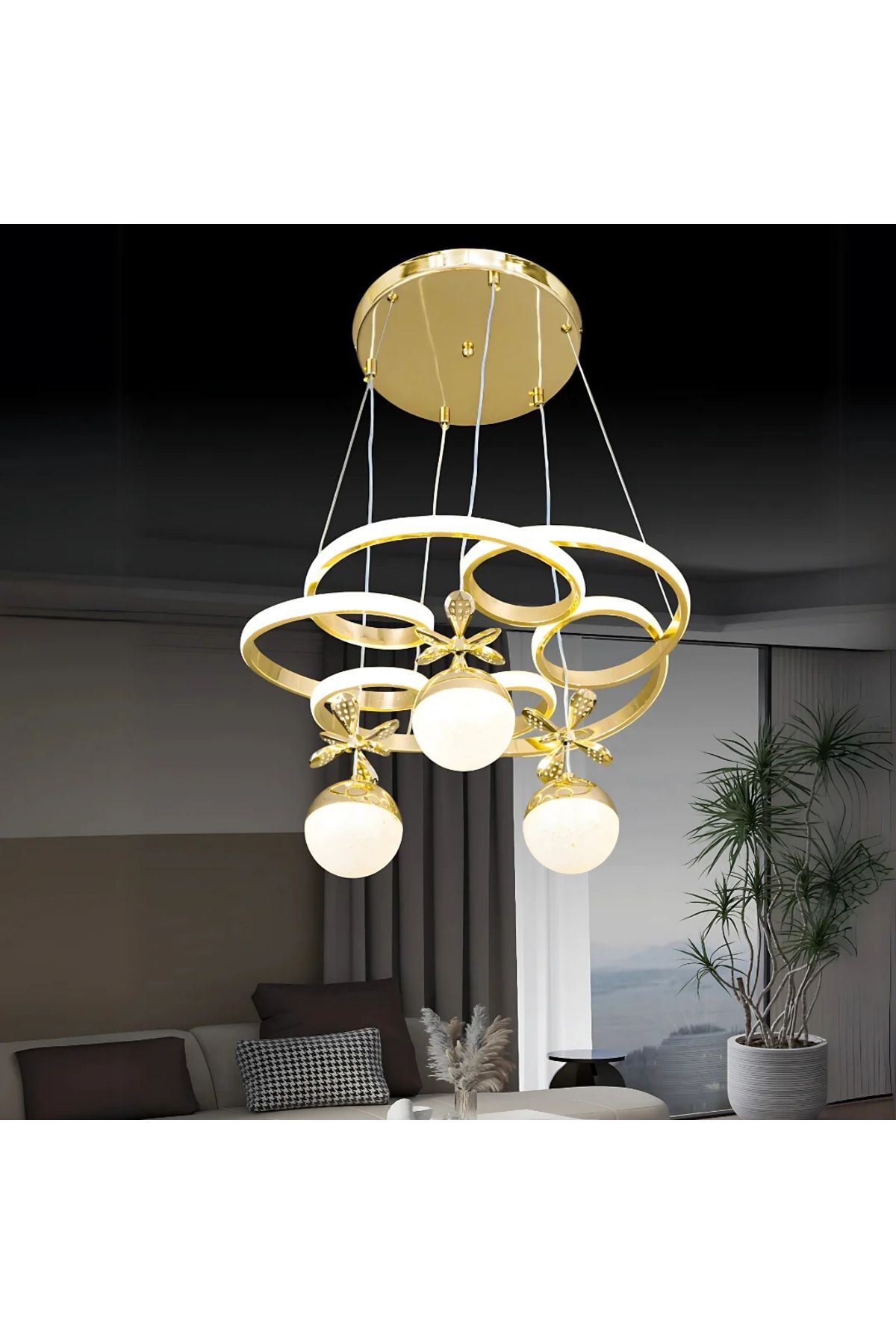 durulight Gold Kaplama 3 Renk Ledli Modern Özel Tasarım Sarkıt Ledli Avize Led Avize