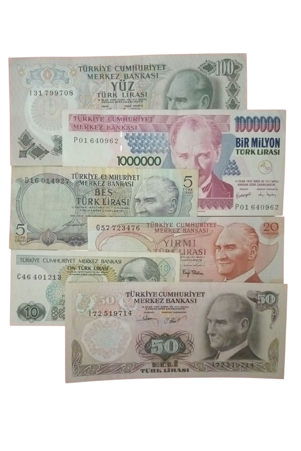 Yediotuz 6. 7. Emisyon 6 Adet Koleksiyon Kağıt Para Koleksiyon Başlangıç Setleri Antika Darpane Hobi Hediye
