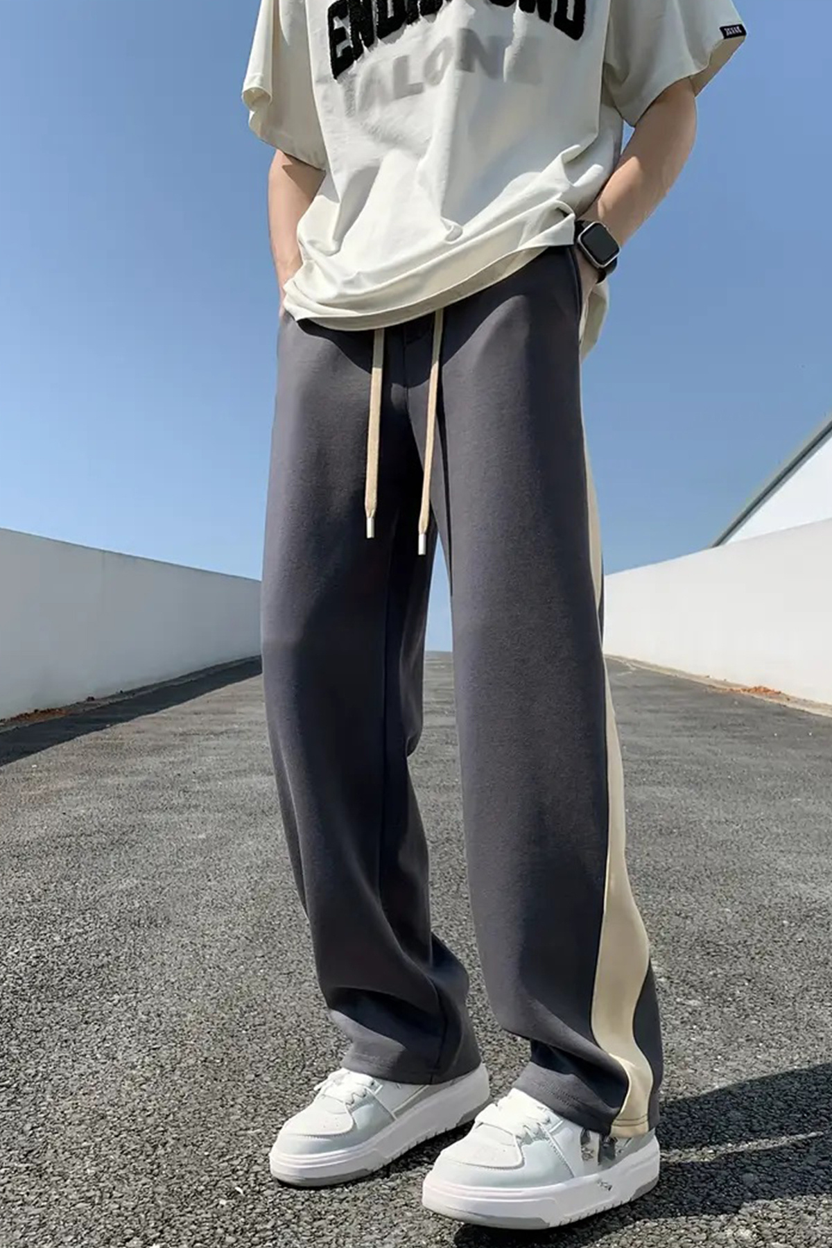 SALIENDO  Erkek Kalın Şerit Casual Oversize Antrasit Eşofman Altı - Görsel 2