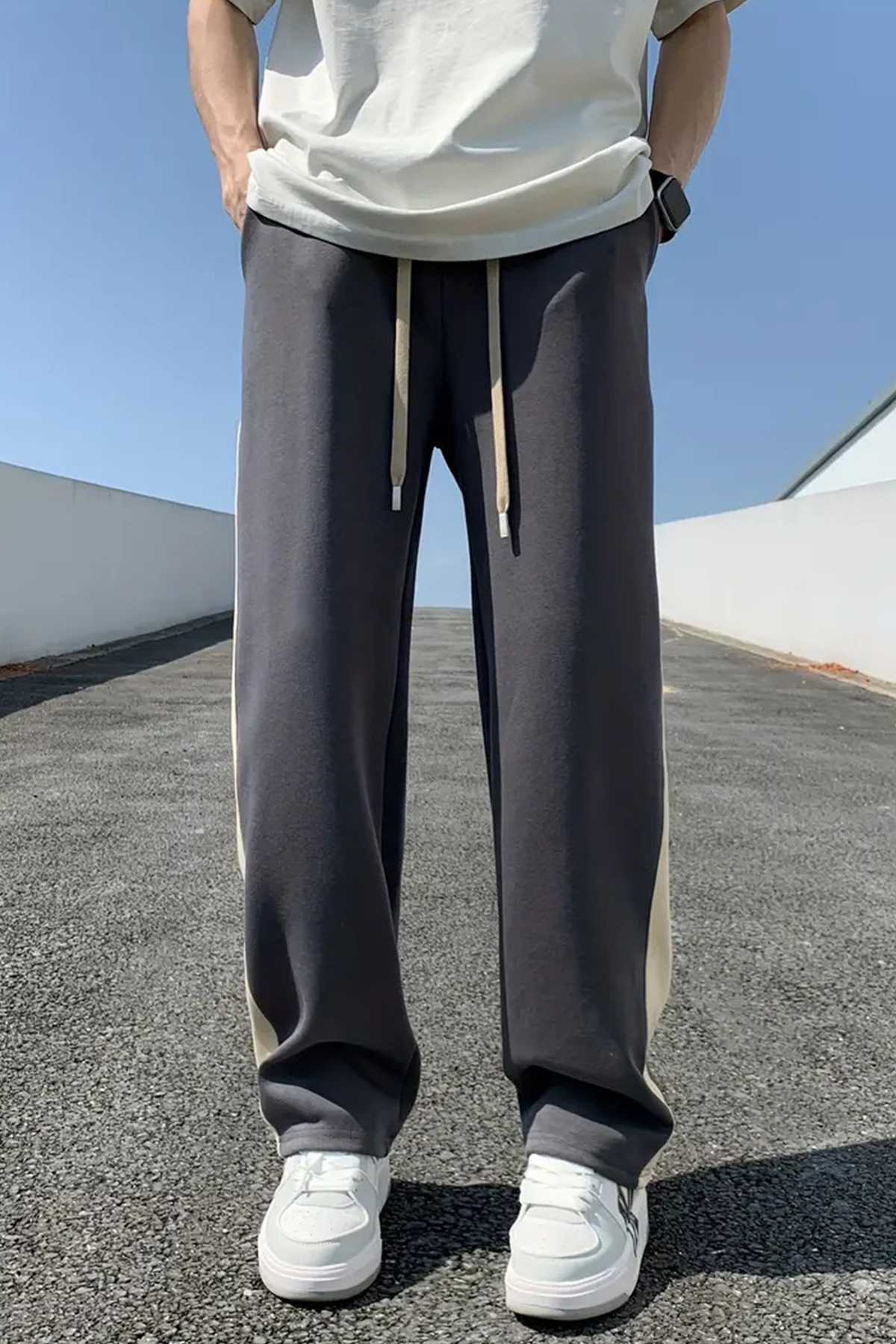 SALIENDO  Erkek Kalın Şerit Casual Oversize Antrasit Eşofman Altı - Görsel 4