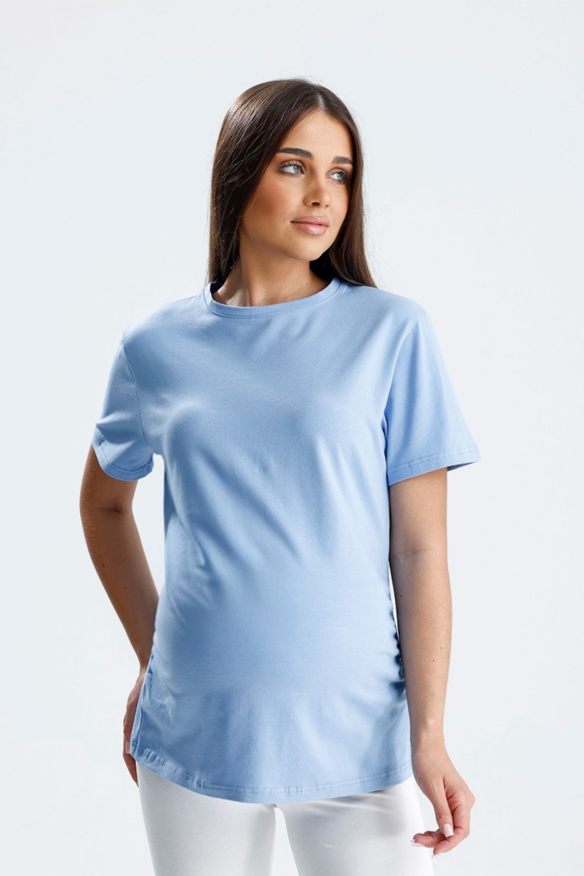 KATLİN MATERNİTY WEAR Hamile Tişört, Bisiklet Yaka Likarali Pamuklu Kumaşı