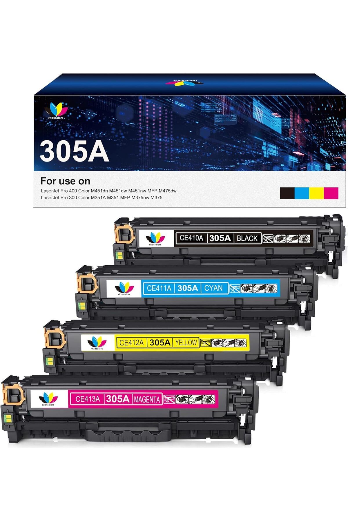HP Laserjet Pro 400 M451dn M451nw M451dw MFP M475dn Pro 300 M375nw (Black, Cyan, Magenta, Yellow,)