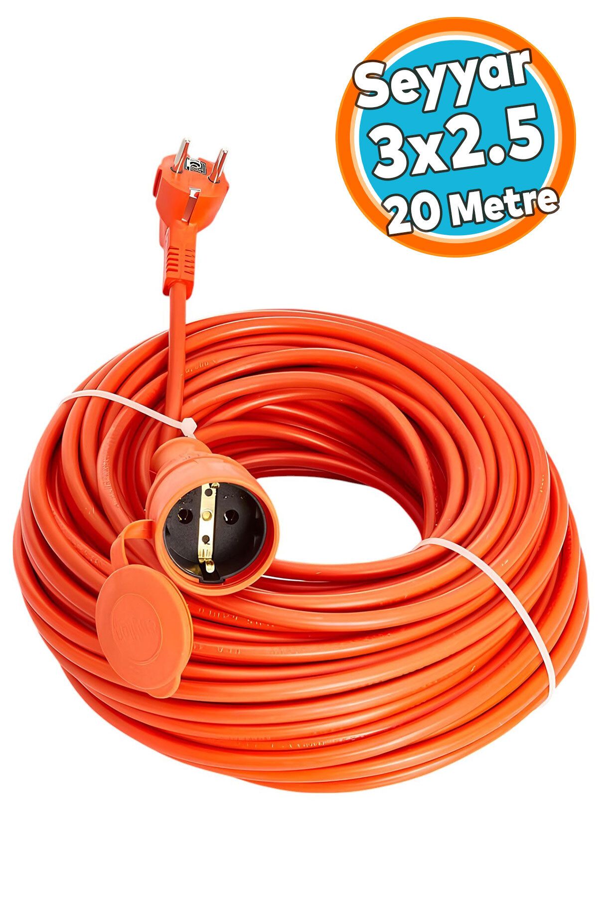 NZB Seyyar Uzatma Kablosu Cca Turuncu 3x2.5 Mm 20 Metre Dış mekan Kablo Prizli Bahçe İçin Suya Dayanıklı