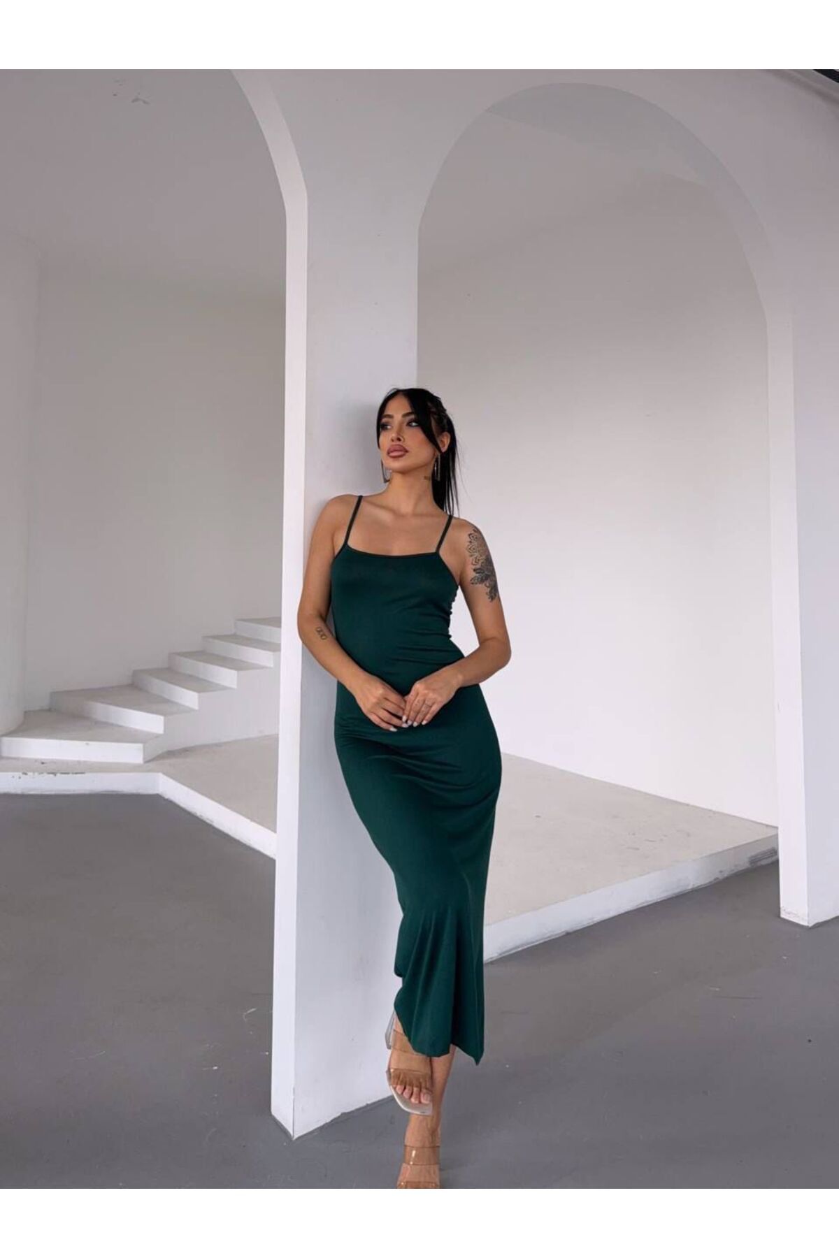 Butik AYARLANABİLİR ASKILI VİSKON KUMAŞ ELBİSE