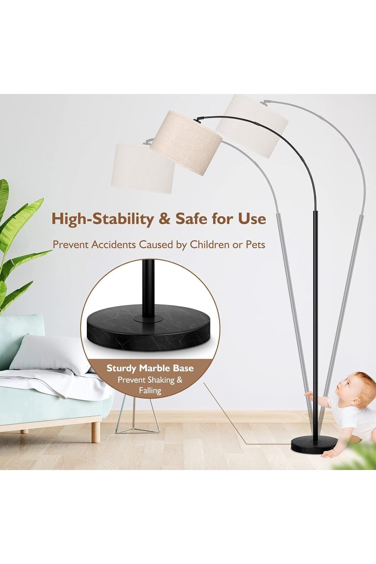 Lumely-Modern Arc Floor Lamp,with Remote Control,Adjustable Angle Lamp Head and Lighting,12W 3 Level 7