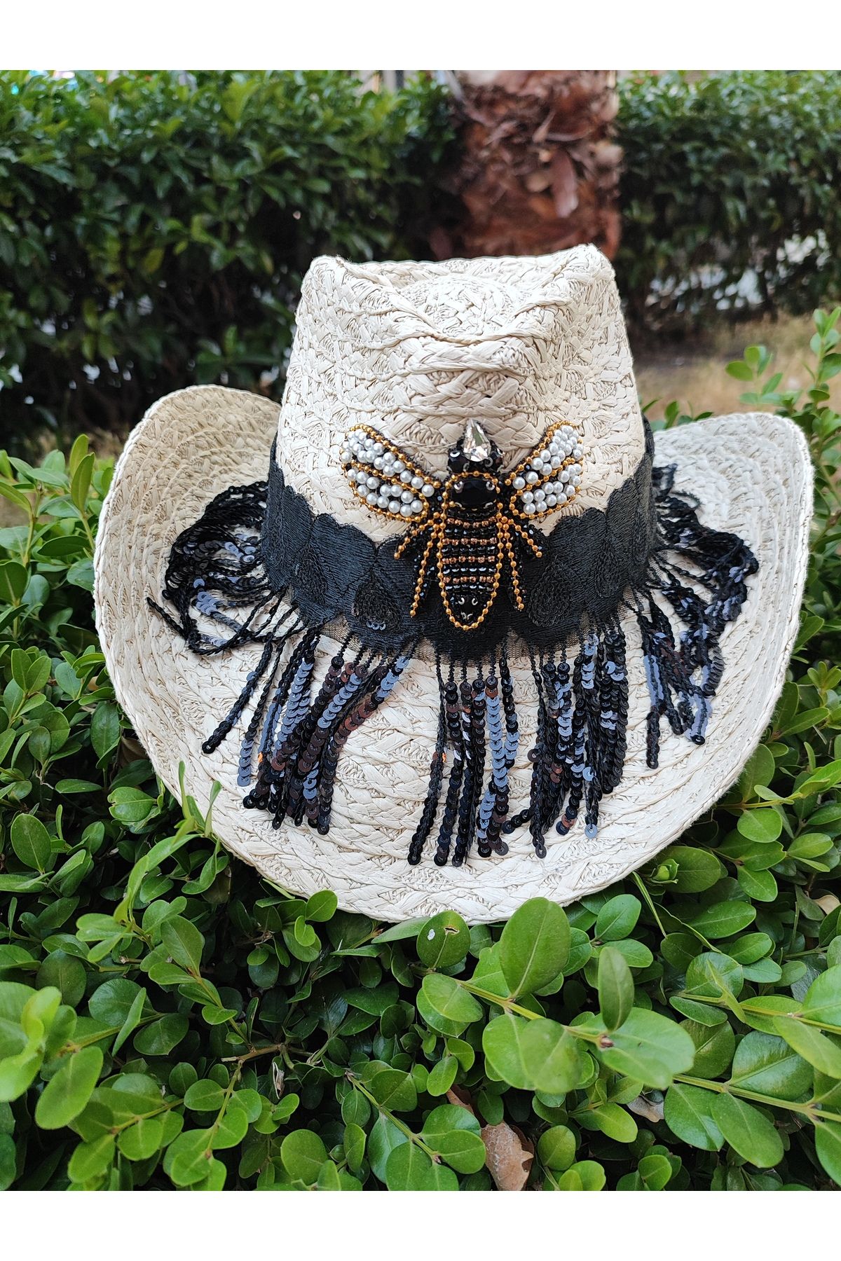 SAHRA BEACHWEAR Kadın Plaj Şapkası, Hasır Şapka, Handmade Tasarım Şapka, Yazlık Şapka , Kovboy Şapkası