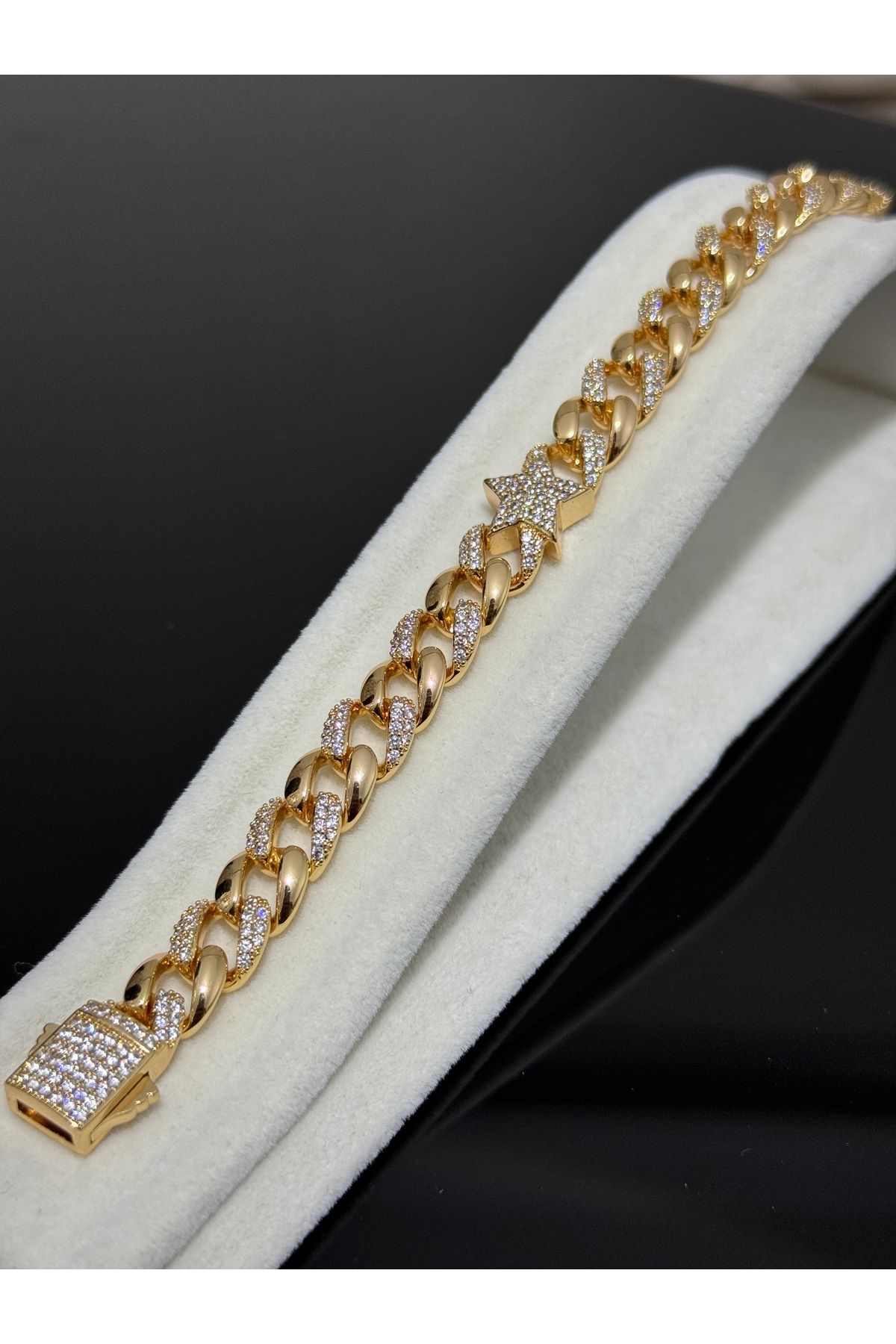 XUPING JEWELRY 18K yıldızlı zirkon taşlı gold bileklik paslanmaz kararmaz