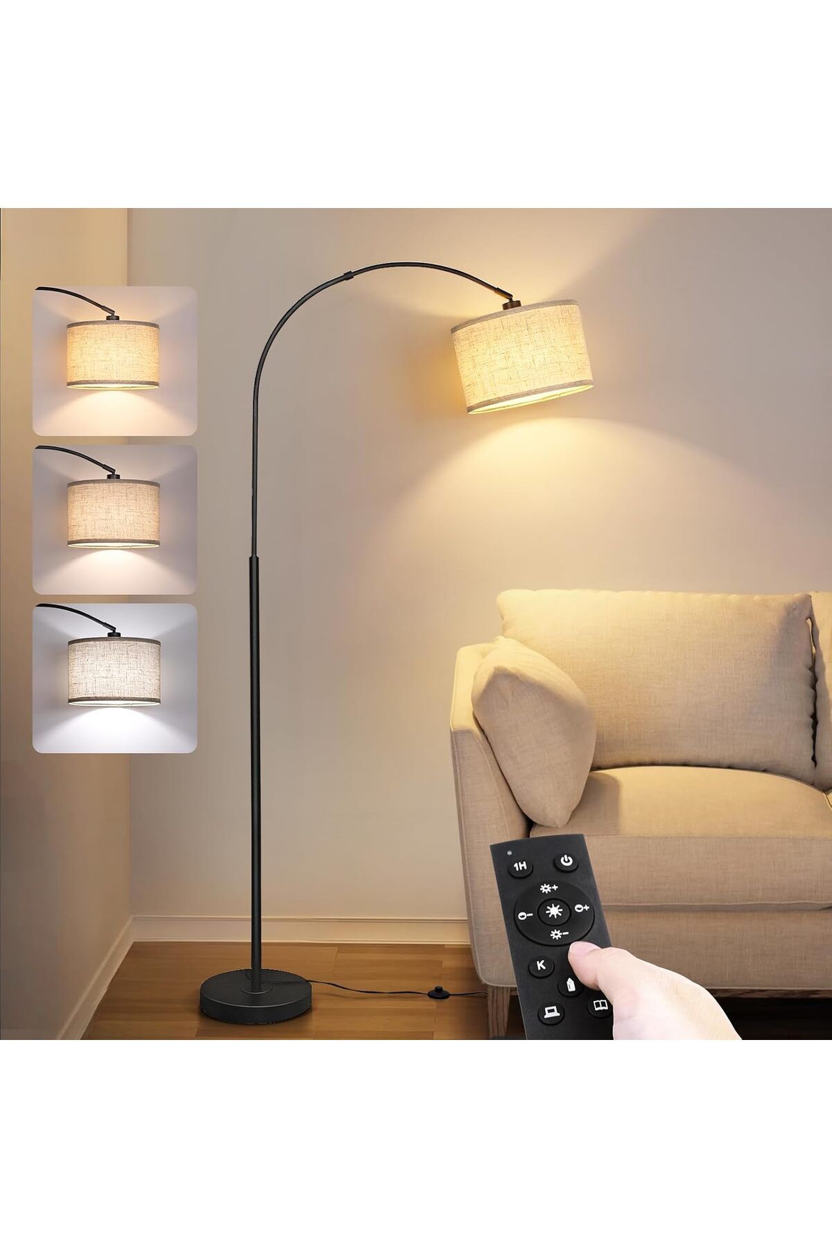 Lumely-Modern Arc Floor Lamp,with Remote Control,Adjustable Angle Lamp Head and Lighting,12W 3 Level 1