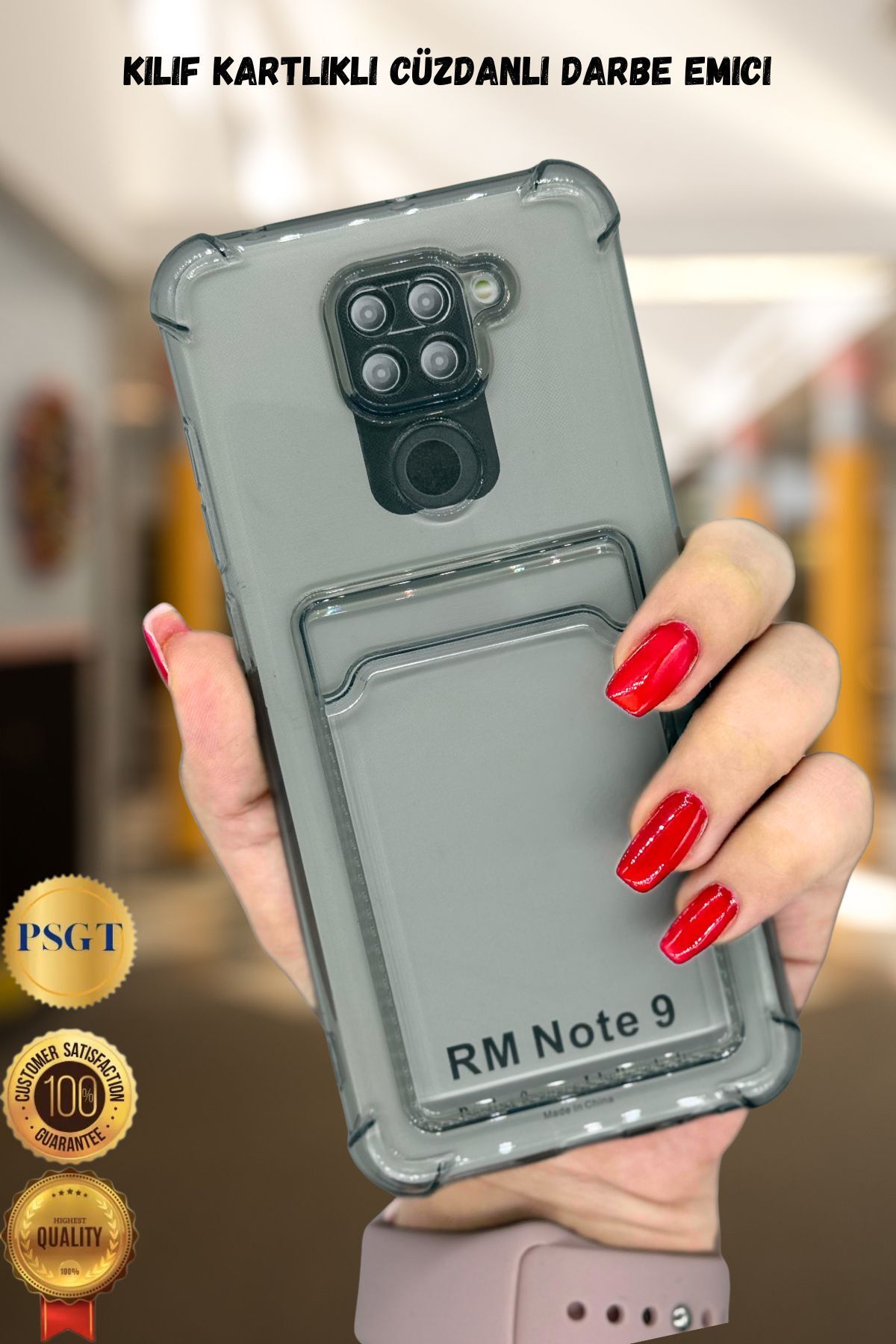 PSGT xiaomi redmi (note 9) Uyumlu Kılıf Kamera Koruma Ve Köşe Korumalı Kartlıklı Cüzdanlı Darbe