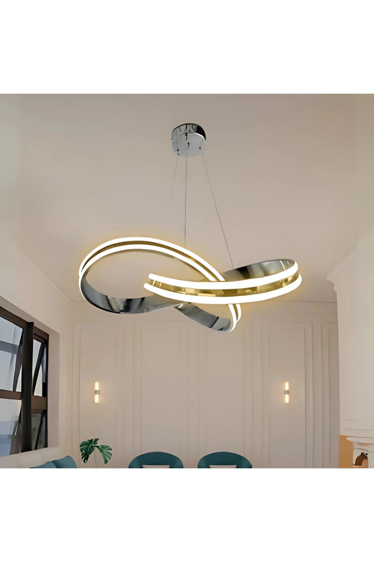 durulight Krom Kaplama 3 Renk Ledli Modern Özel Tasarım Sarkıt Ledli Avize (Salon Avizesi)