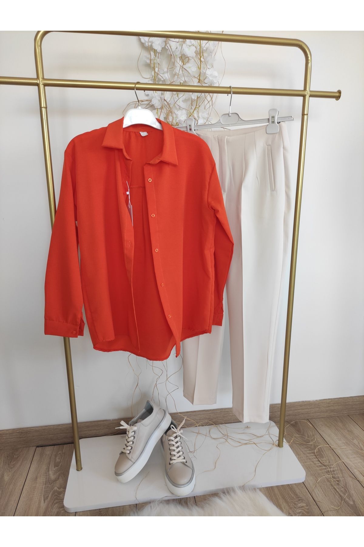MODA Oversize basic uzun gömlek - turuncu