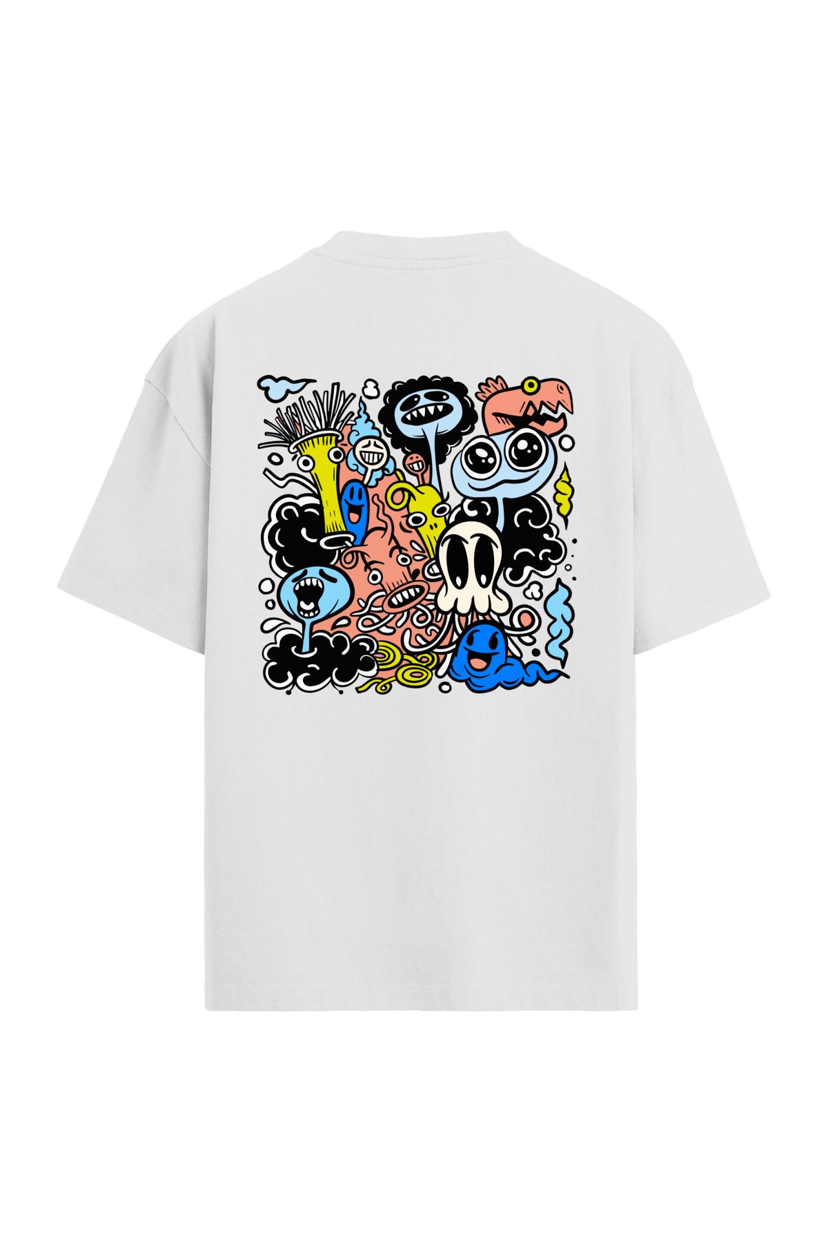 Colermi Renkli İllüstrasyon Sırt Baskılı Oversize Gri T-Shirt