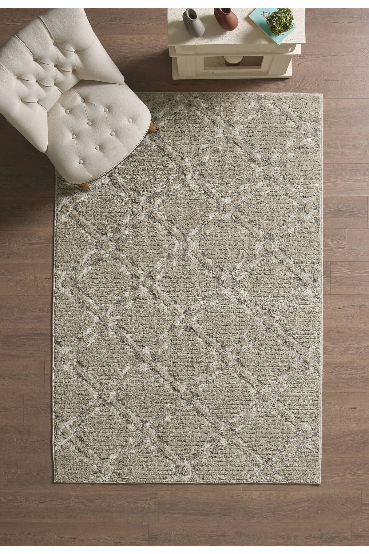 Anaska Home Modern Halı Özel Kesme Halı Salon Halısı Mutfak Halısı Yolluk Kolay Temizlenebilir Halı Bej Halı