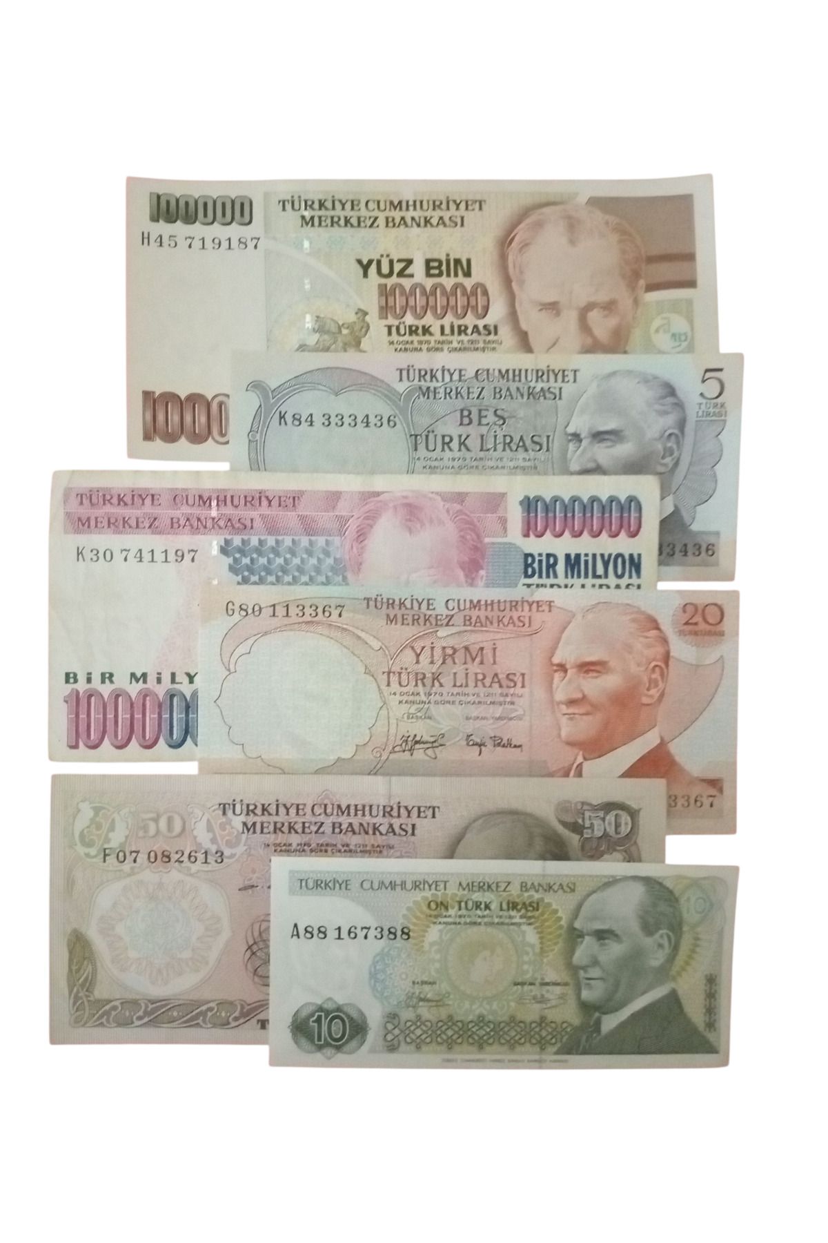 Yediotuz 6. 7. Emisyon 6 Adet Koleksiyon Kağıt Para Koleksiyon Başlangıç Setleri Antika Darpane Hobi Hediye