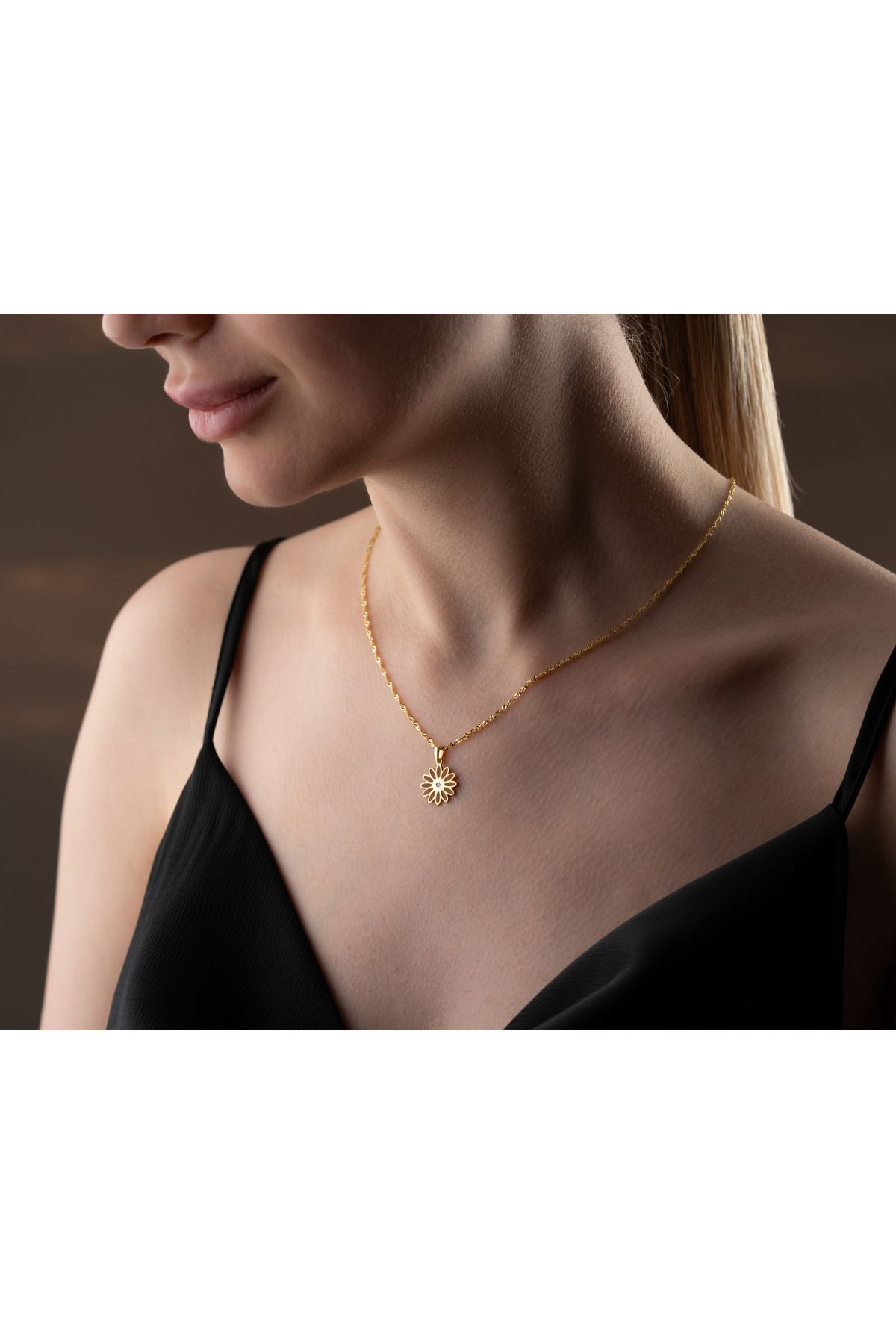 Papatya Silver 925 ayar papatya silver turuncu papatya pırlanta kolye
