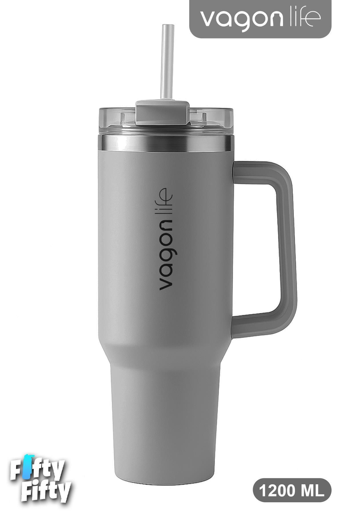 Vagonlife Quencher Cup 1200 ML Pipetli/Rahat İçim Kulplu Paslanmaz Çelik Termos -FFVGN0581200ML