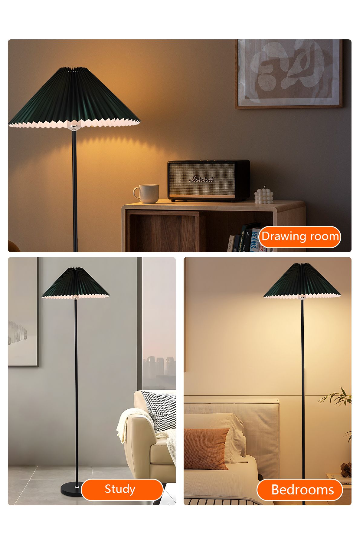 Lumely-Nordic Pleated Floor Lamp,12w 3 Modes,Adjustable 3 Brightness,E27,Green Lampshade 6