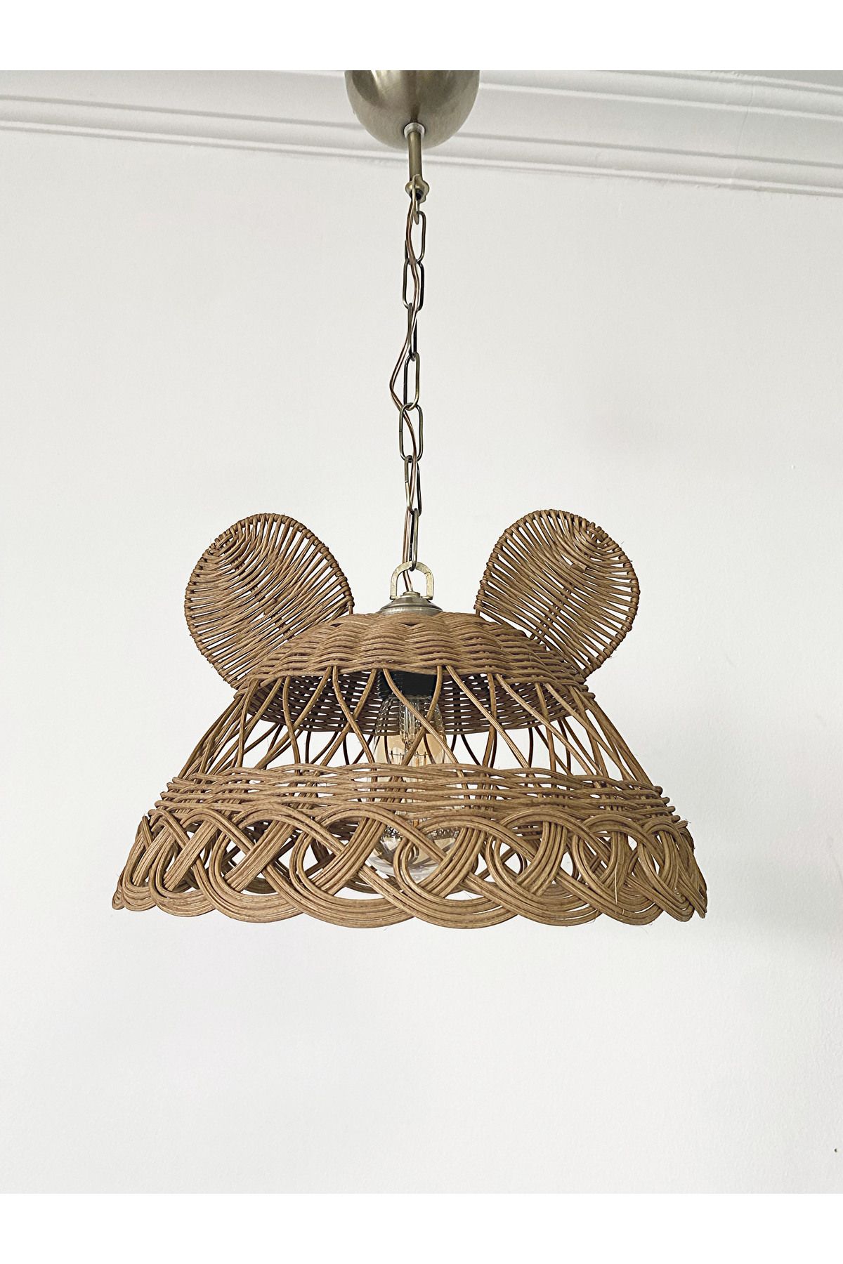 Turkish Belkıs Rattan Rattan, Bambu, Hasır Sarkıt Avize Tavşan, Ayı Kulak Çocuk Odası Metal zincirli eskitme tesisatlı