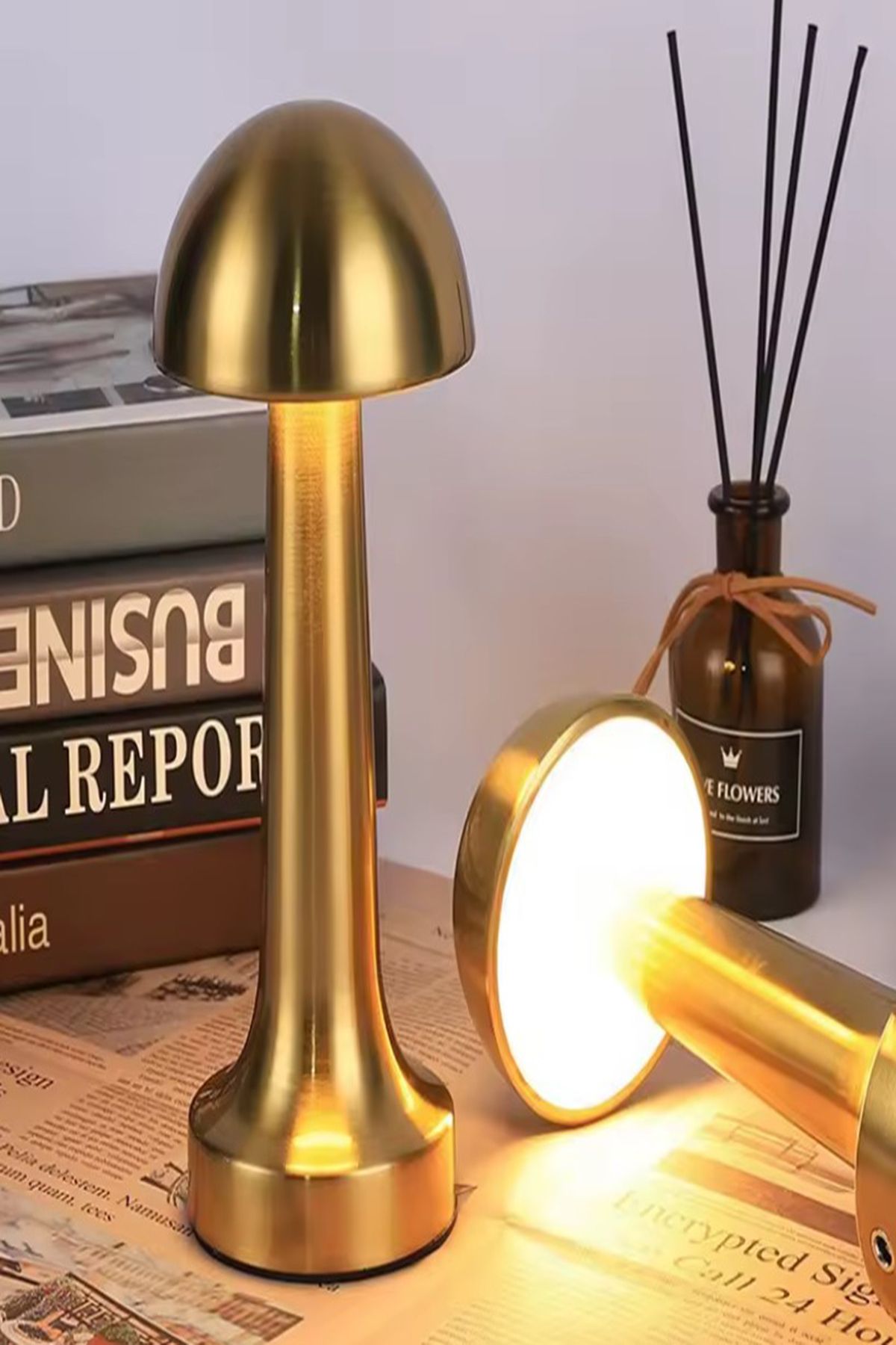 Tor Store Usb Şarjlı Retro Mantar Tasarımlı Gold Masa Lambası 3 Farklı Işık Modlu Vintage Masa Gece Lambası