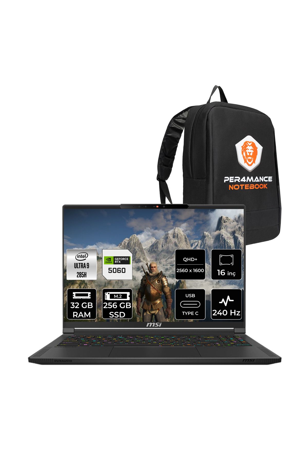 MSI Stealth 16 AI Ultra 9 285H 32GB 256GB SSD RTX5060/8GB 240Hz WQXGA 16'' FDOS A2HWFG Gaming Laptop