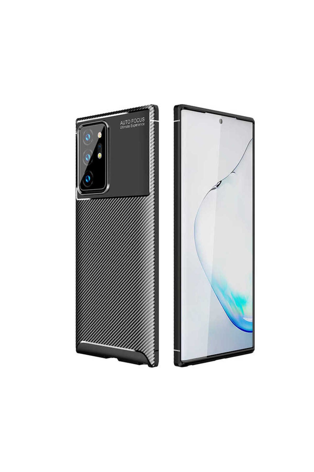 Ehr. Samsung Galaxy Note 20 Ultra Uyumlu Kamera Korumalı Darbe Önleyici Carbon Brushed Silikon Kılıf