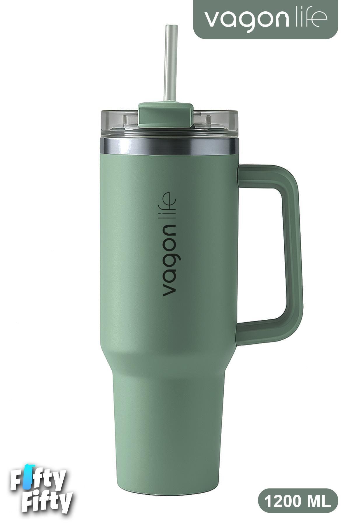 Vagonlife Quencher Cup 1200 ML Pipetli/Rahat İçim Kulplu Paslanmaz Çelik Termos -FFVGN0581200ML