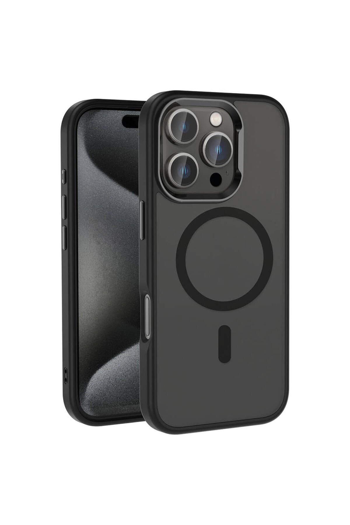 zore Apple iPhone 16 Pro Max Kılıf M-safe Şarj Özellikli Parlak Kamera Çerçeveli Zore Kost Kapak