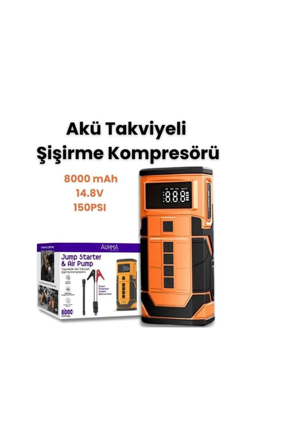 Mi7a Kablosuz Şarjlı Taşınabilir Araç Akü Takviyeli, Powerbank Destekli Oto Hava Kompresörü