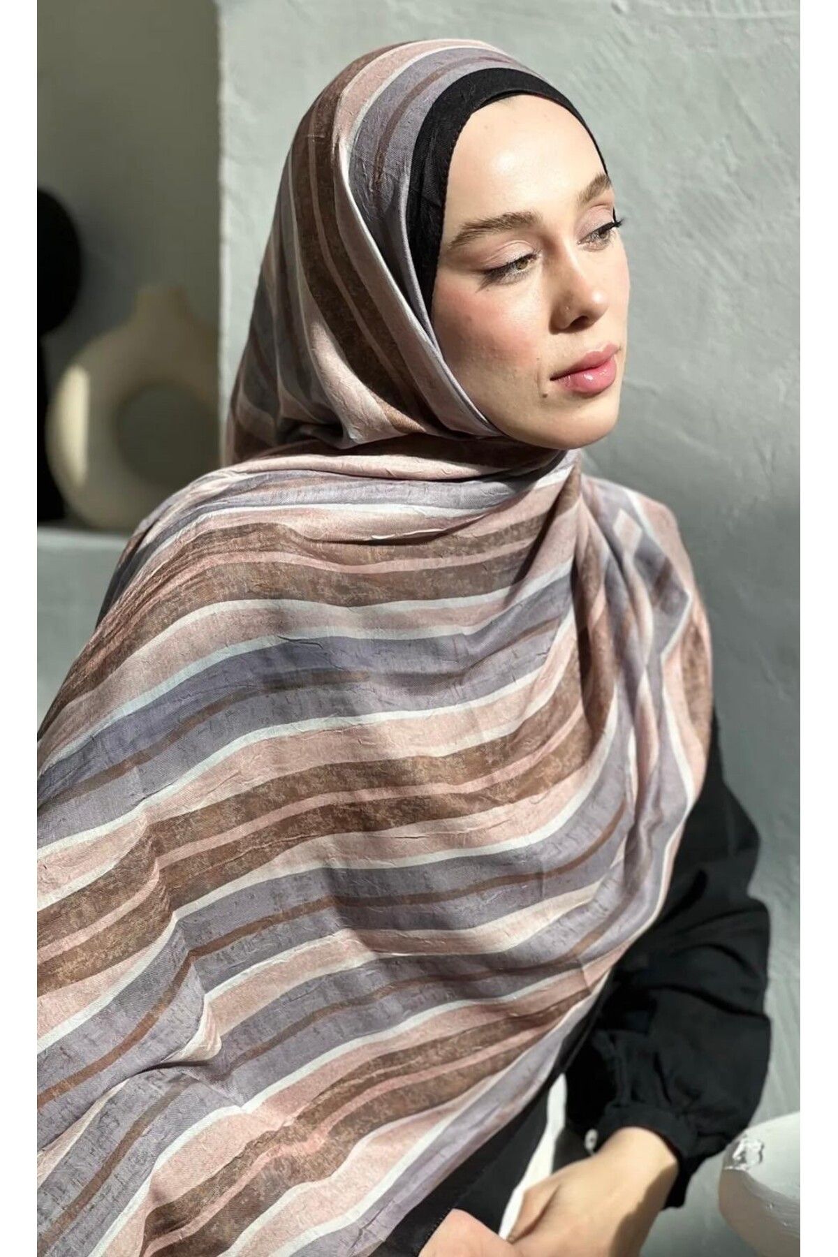 YALENA SCARF Çizgi Desen Bambu Şal
